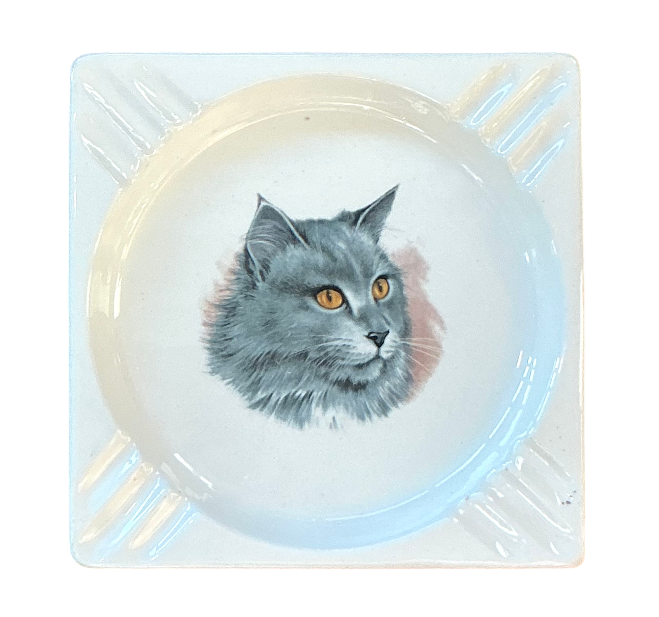 Vintage Boho Glazed Ceramic Cat Ashtray