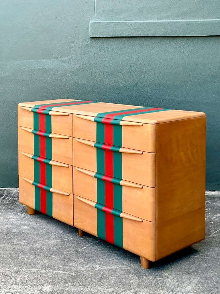 Vintage Boho MCM Heywood-Wakefield Racing Stripe Dresser - Detail view