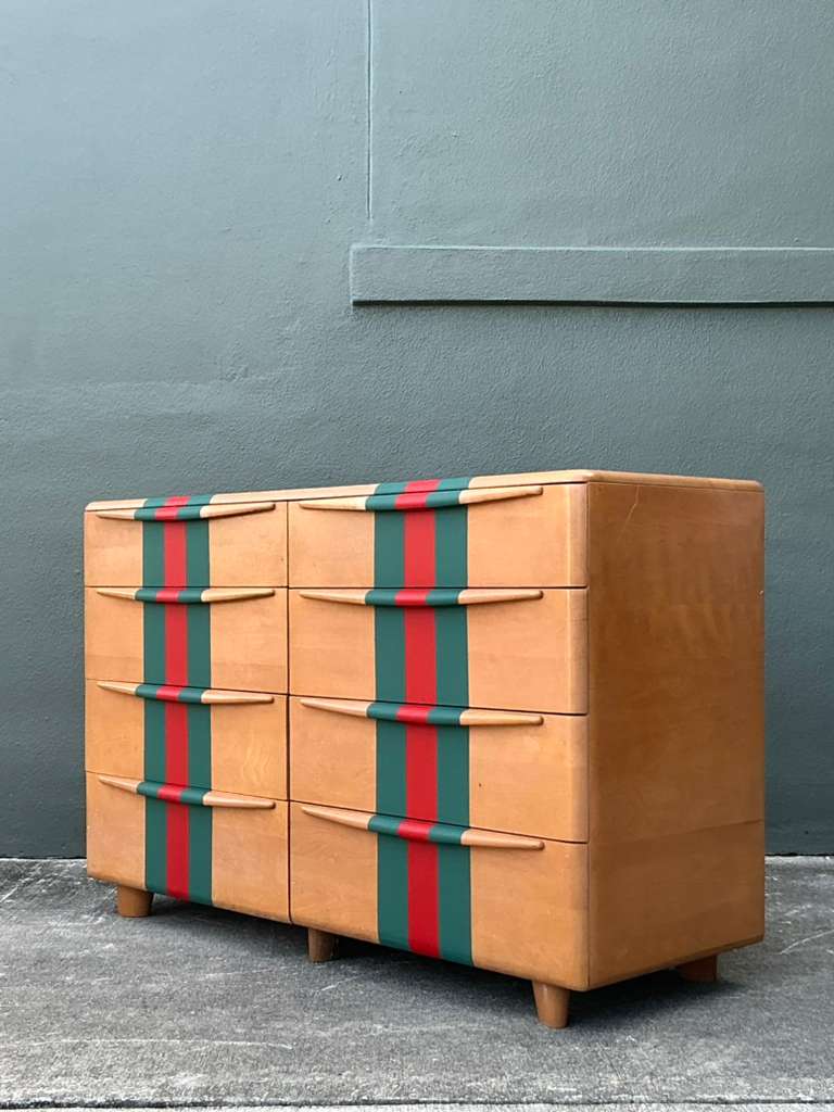 Vintage Boho MCM Heywood-Wakefield Racing Stripe Dresser - Side view