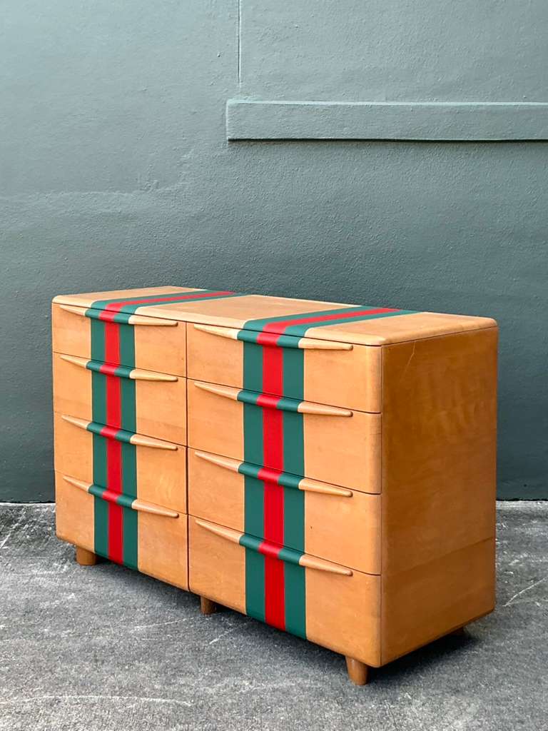 Vintage Boho MCM Heywood-Wakefield Racing Stripe Dresser - Back view