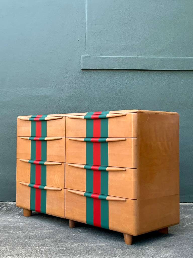 Vintage Boho MCM Heywood-Wakefield Racing Stripe Dresser - Top view