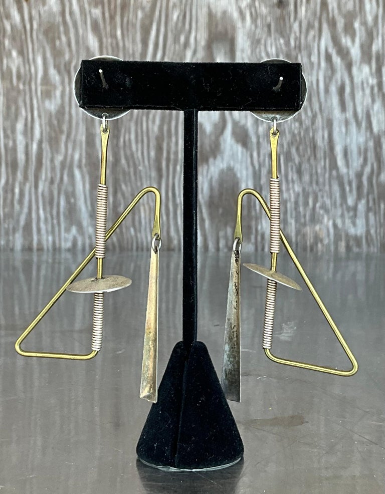 Vintage Abstract Mixed Metal Dangle Earrings - Top view