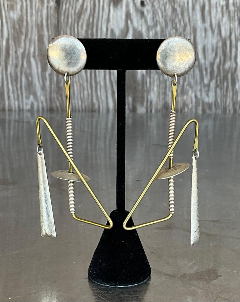Vintage Abstract Mixed Metal Dangle Earrings - Detail view