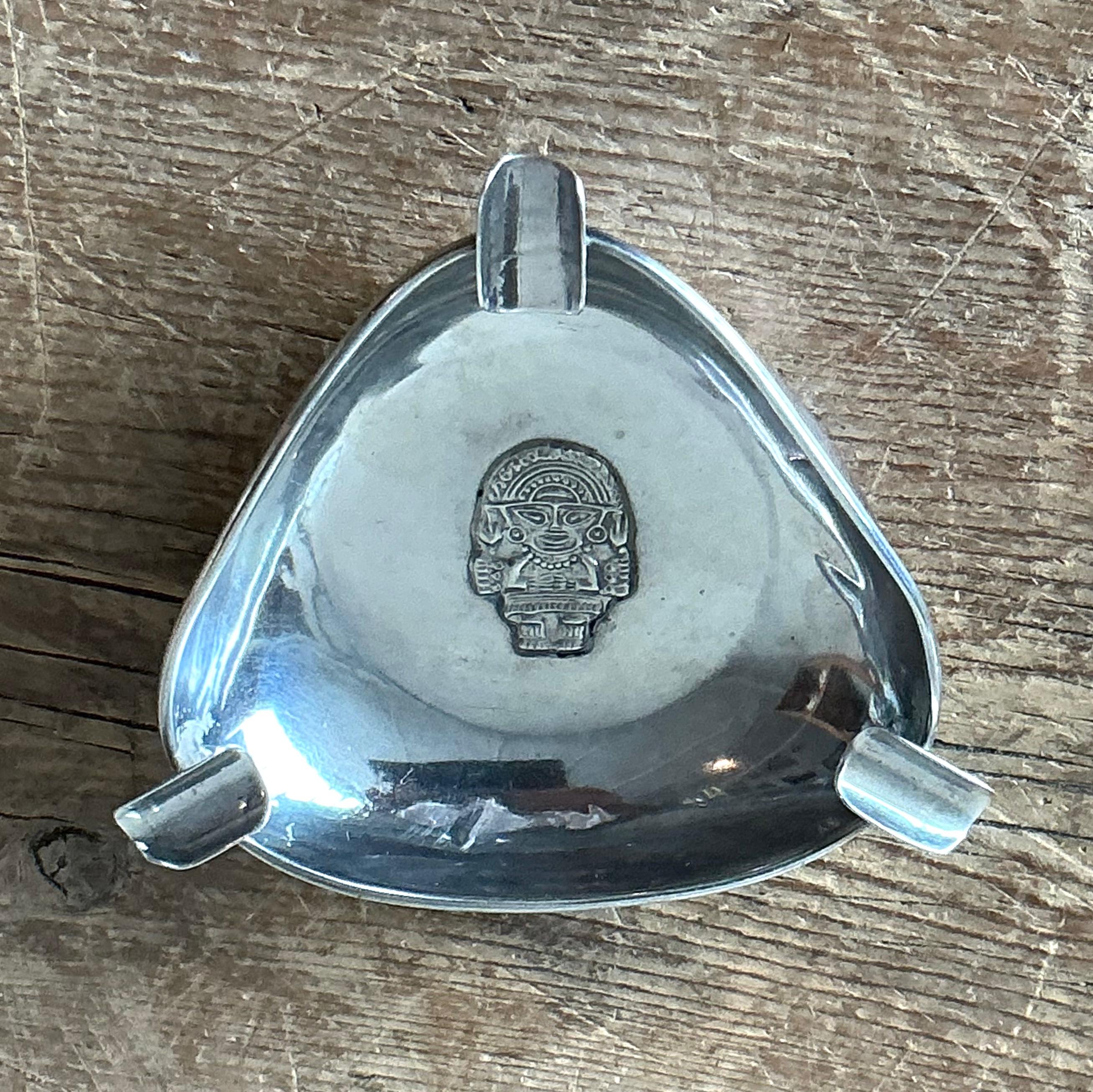 Vintage Boho Silver Incan Ash Tray - Back view
