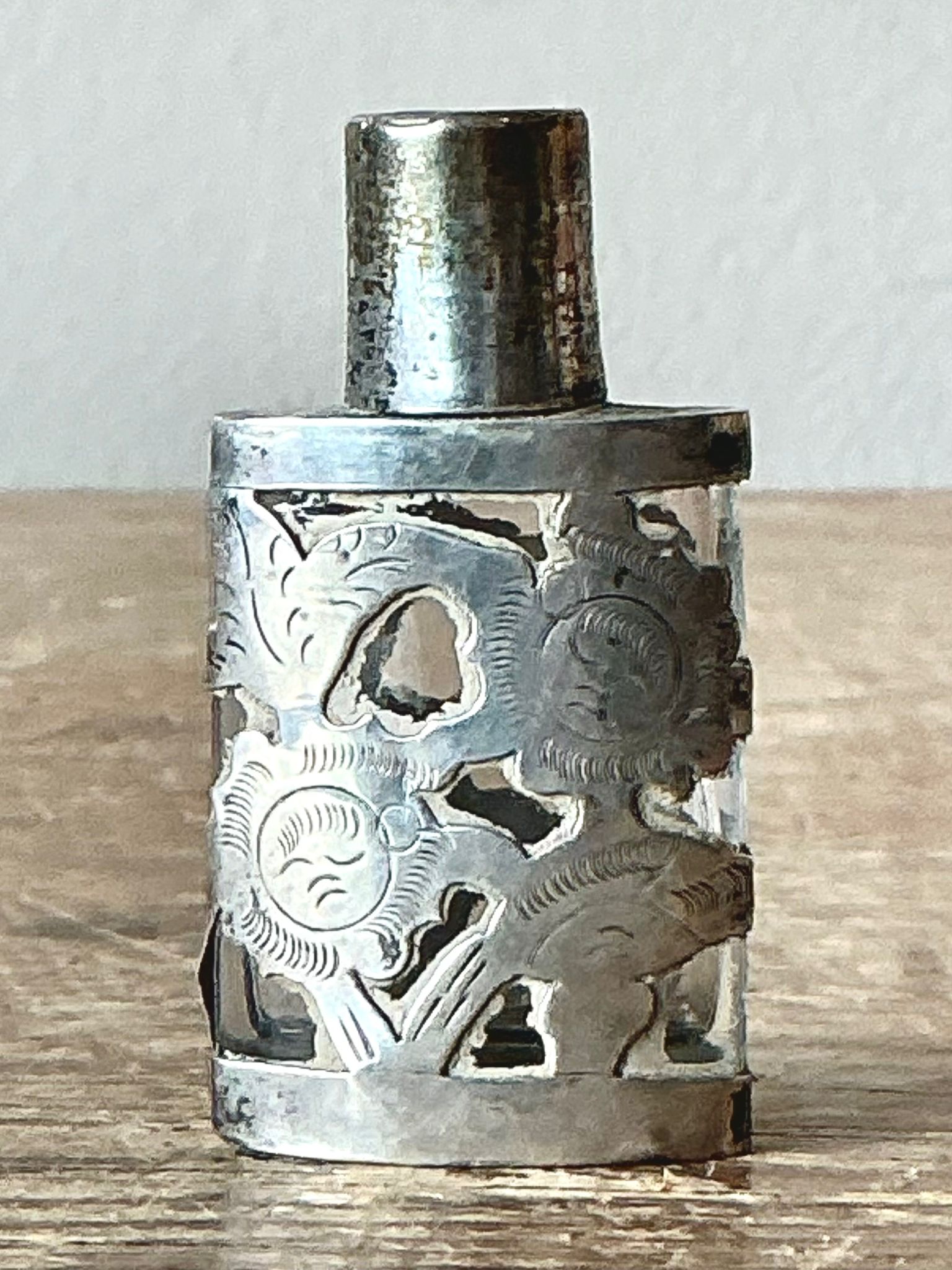 Vintage Boho Sterling Silver Perfume Bottle - Detail view