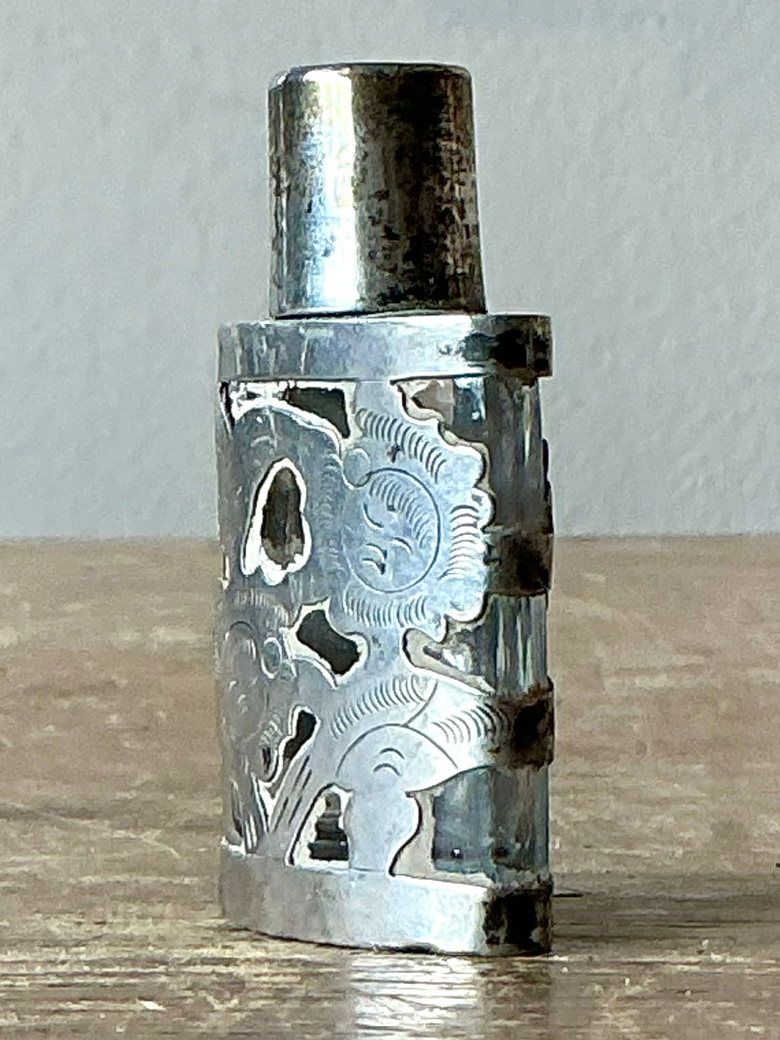 Vintage Boho Sterling Silver Perfume Bottle - Side view