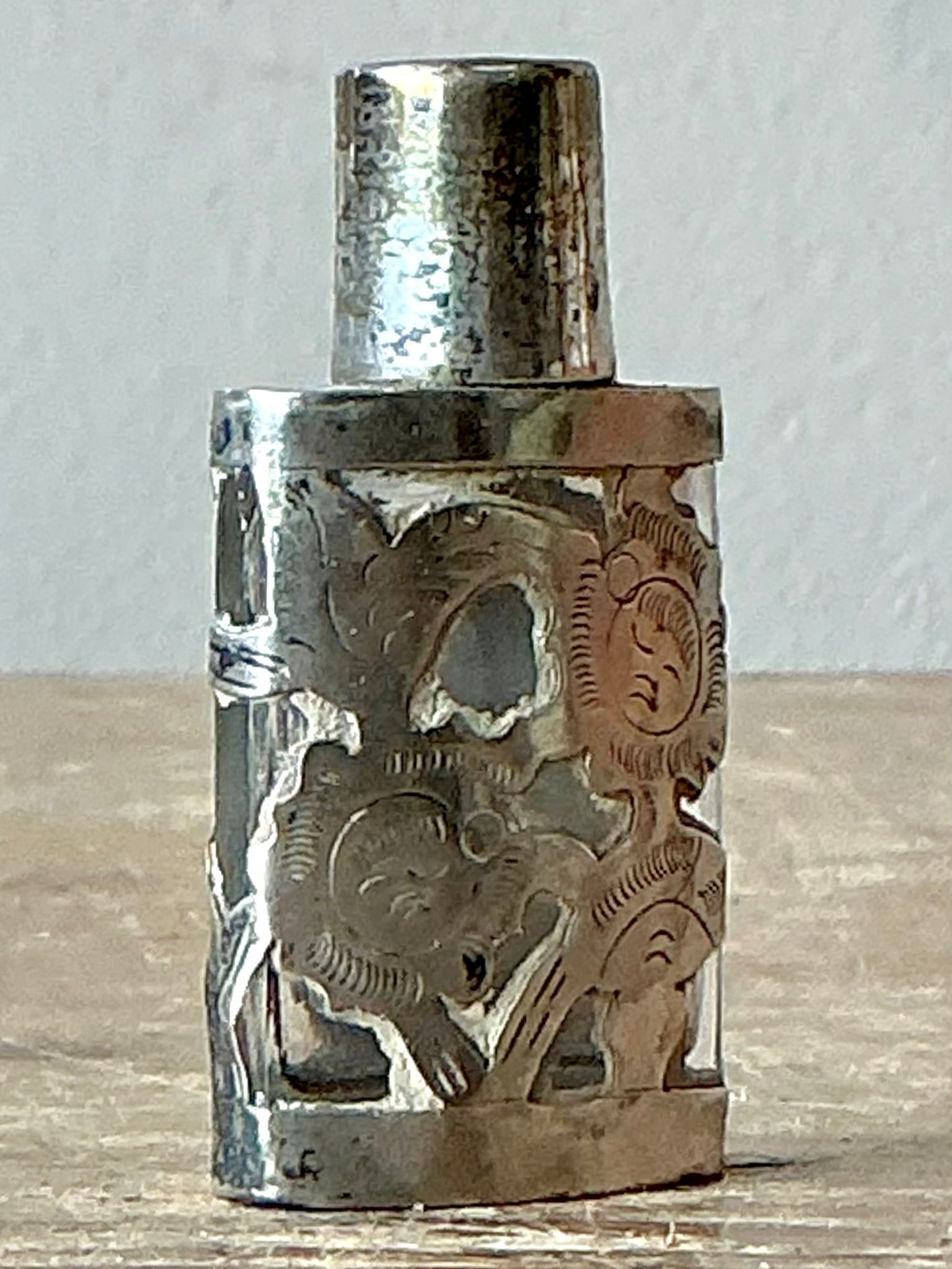 Vintage Boho Sterling Silver Perfume Bottle - Top view