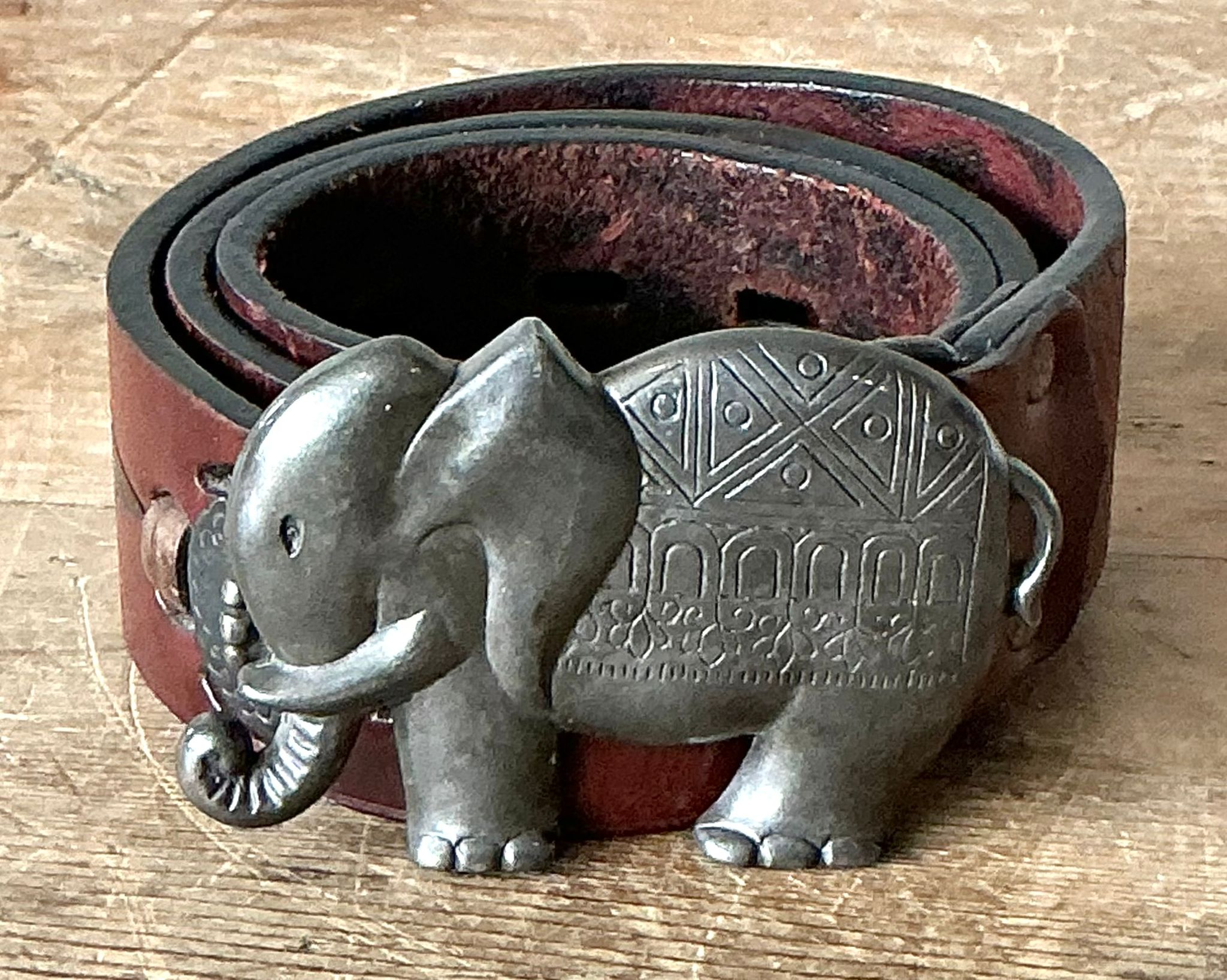 Vintage Boho Elephant Buckle Belt - Detail view