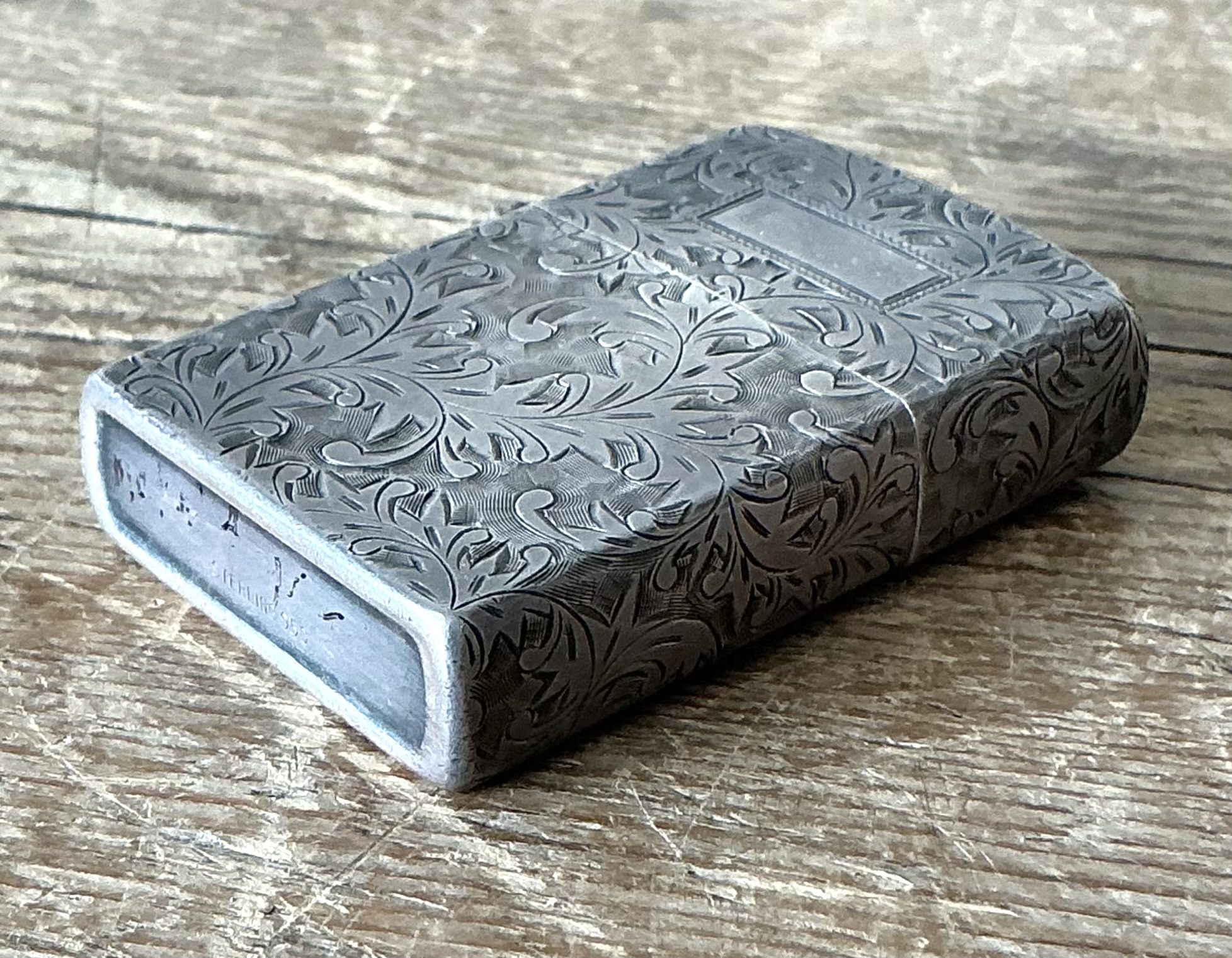 Vintage Boho Sterling Silver Hand Engraved Japanese Lighter - Top view