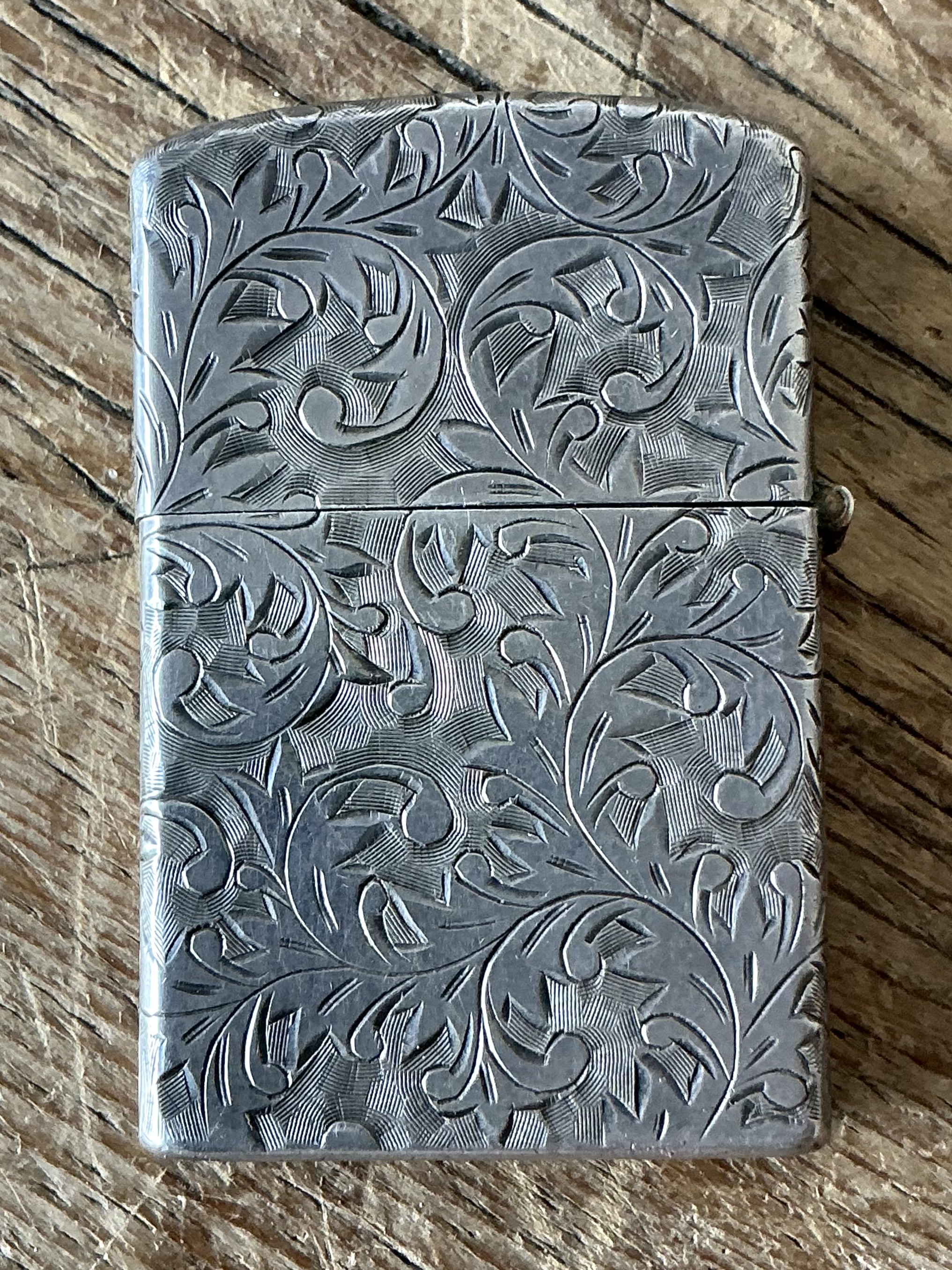 Vintage Boho Sterling Silver Hand Engraved Japanese Lighter - Side view