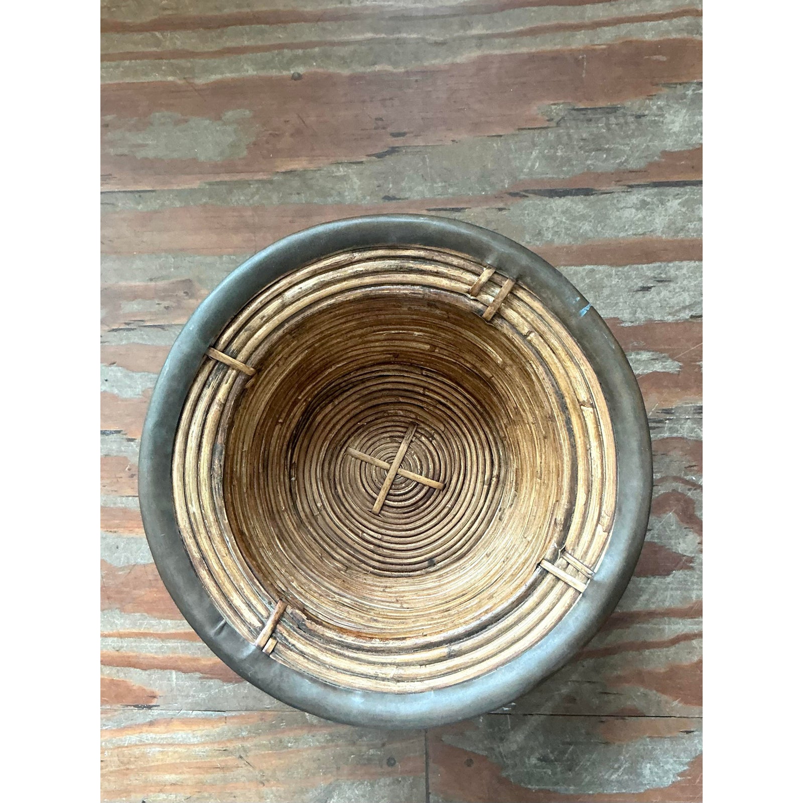 Vintage Boho Pencil Reed Bowl - Back view