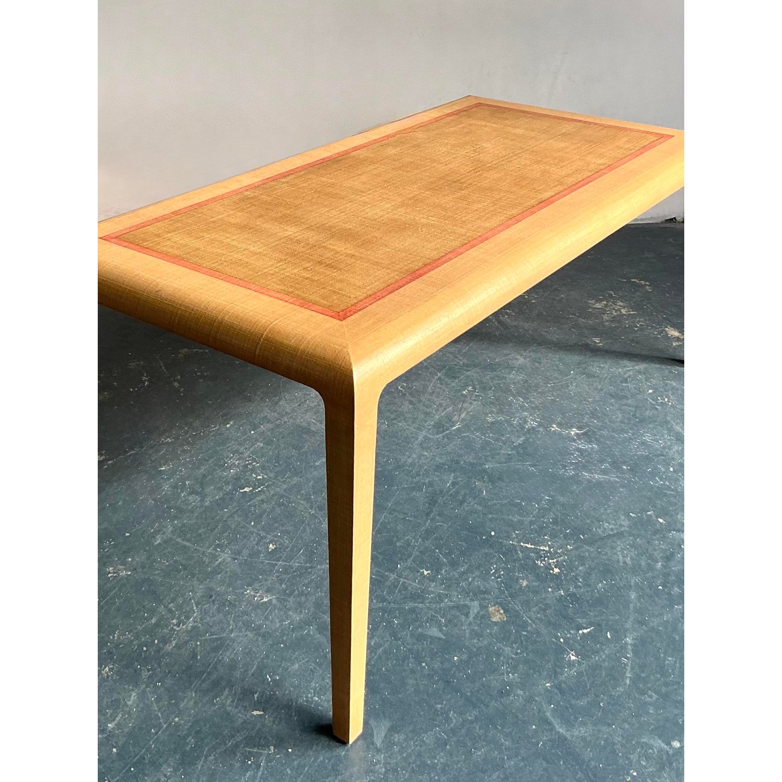 Vintage Boho Harrison Van Horn Grasscloth Dining Table - Top view