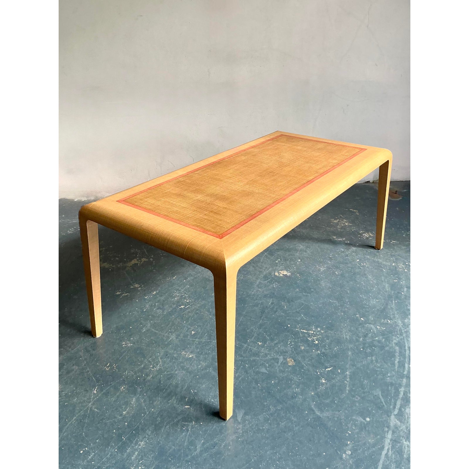 Vintage Boho Harrison Van Horn Grasscloth Dining Table - Side view