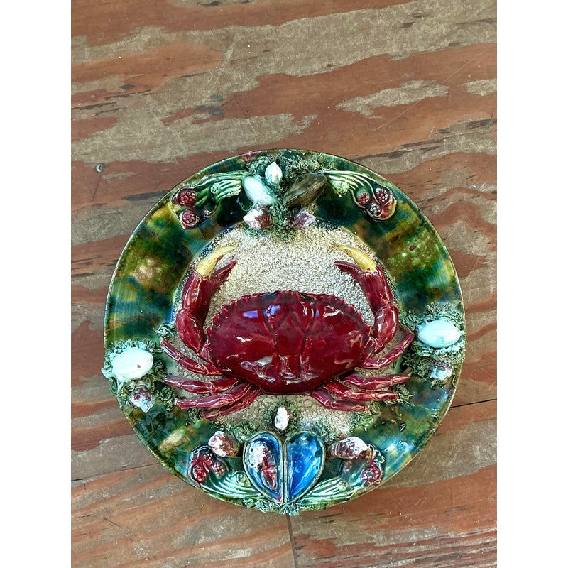 Vintage Regency French Majolica Crab Plate - Side view
