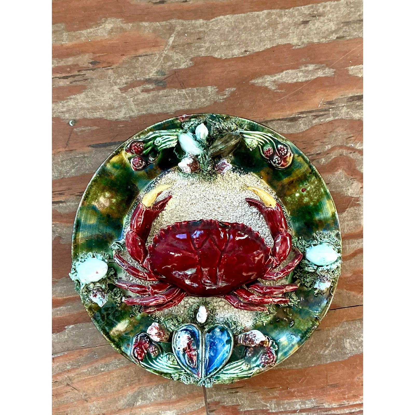 Vintage Regency French Majolica Crab Plate - Top view