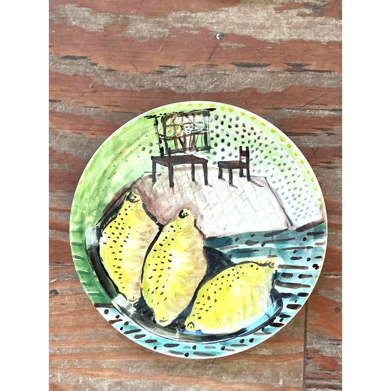 Vintage Regency Hand Painted Ceramic Plates - Set of 4 - Top view