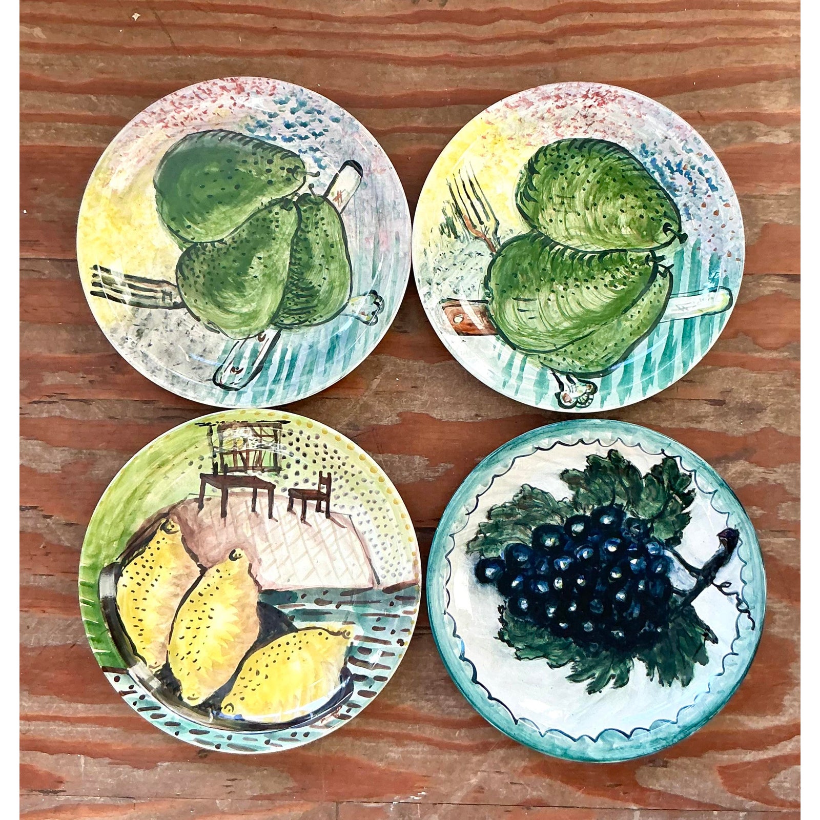 Vintage Regency Hand Painted Ceramic Plates - Set of 4 - Side view