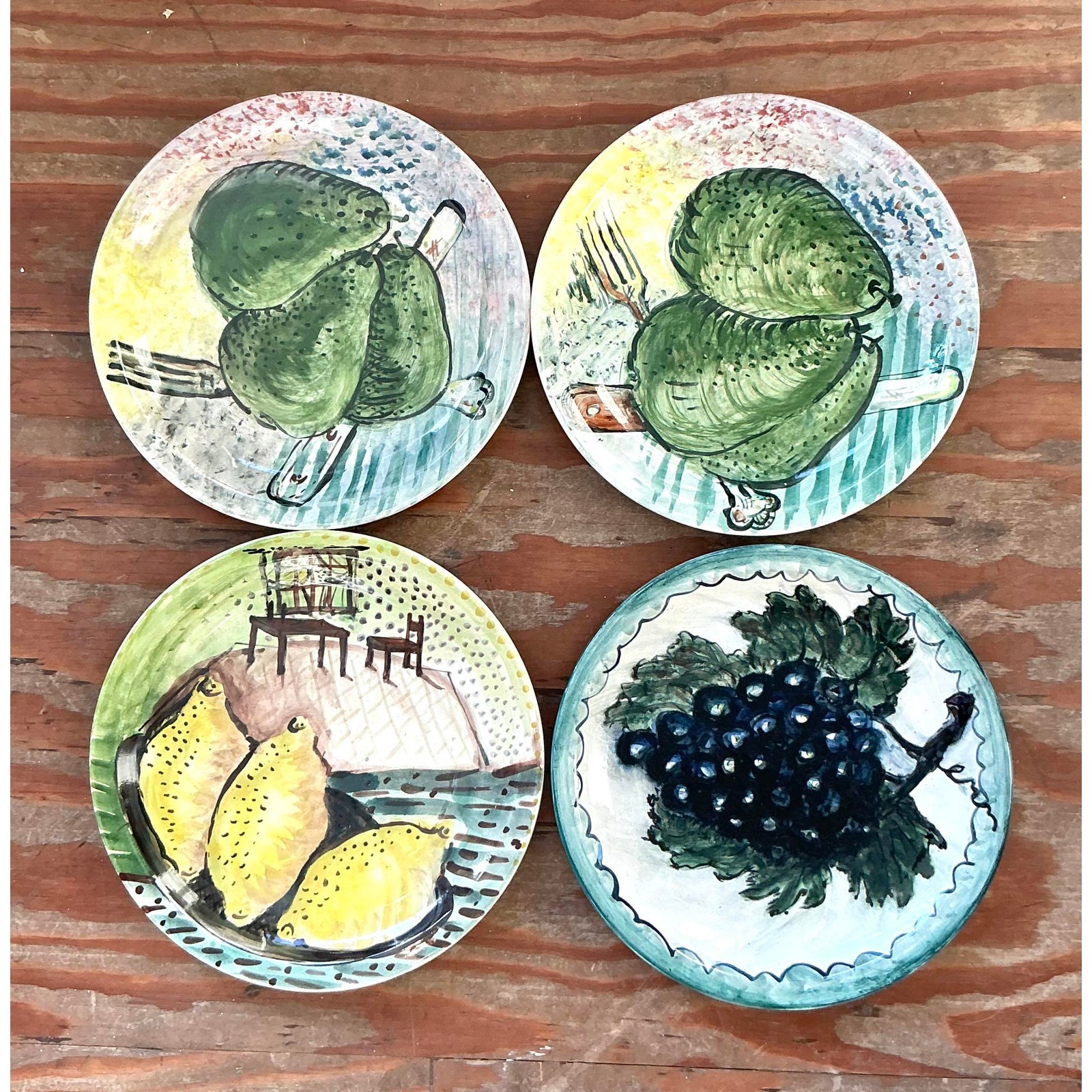 Vintage Regency Hand Painted Ceramic Plates - Set of 4 - Back view
