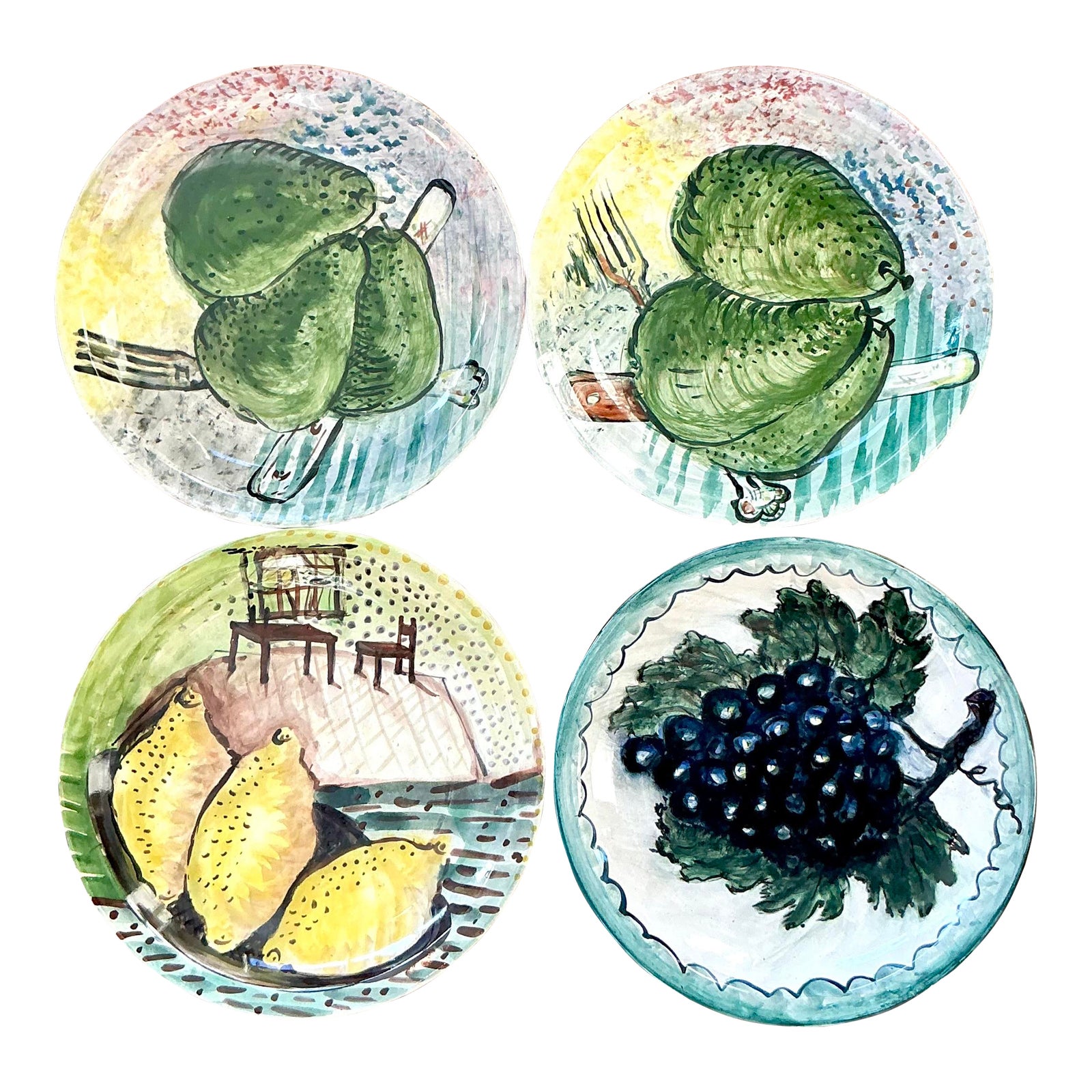 Vintage Regency Hand Painted Ceramic Plates - Set of 4