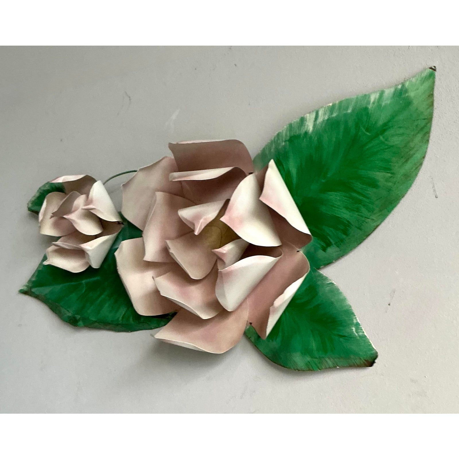 Vintage Boho Metal Roses Wall Sculpture - Detail view