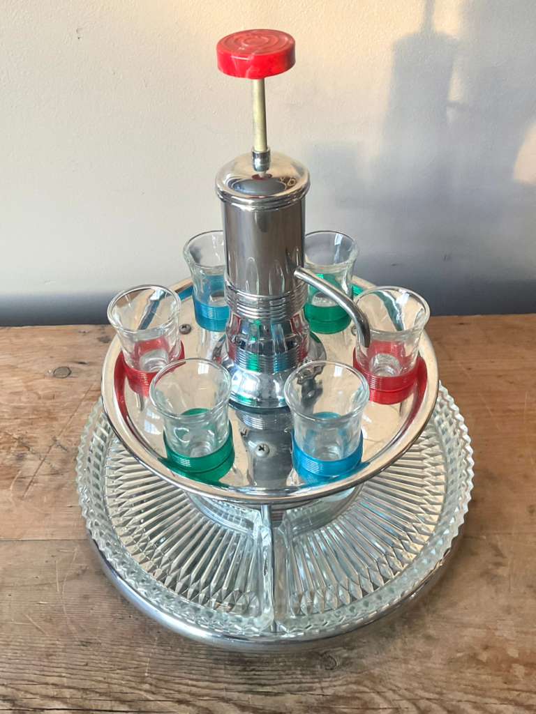 Vintage Boho MCM Swivel Shot Station - Back view
