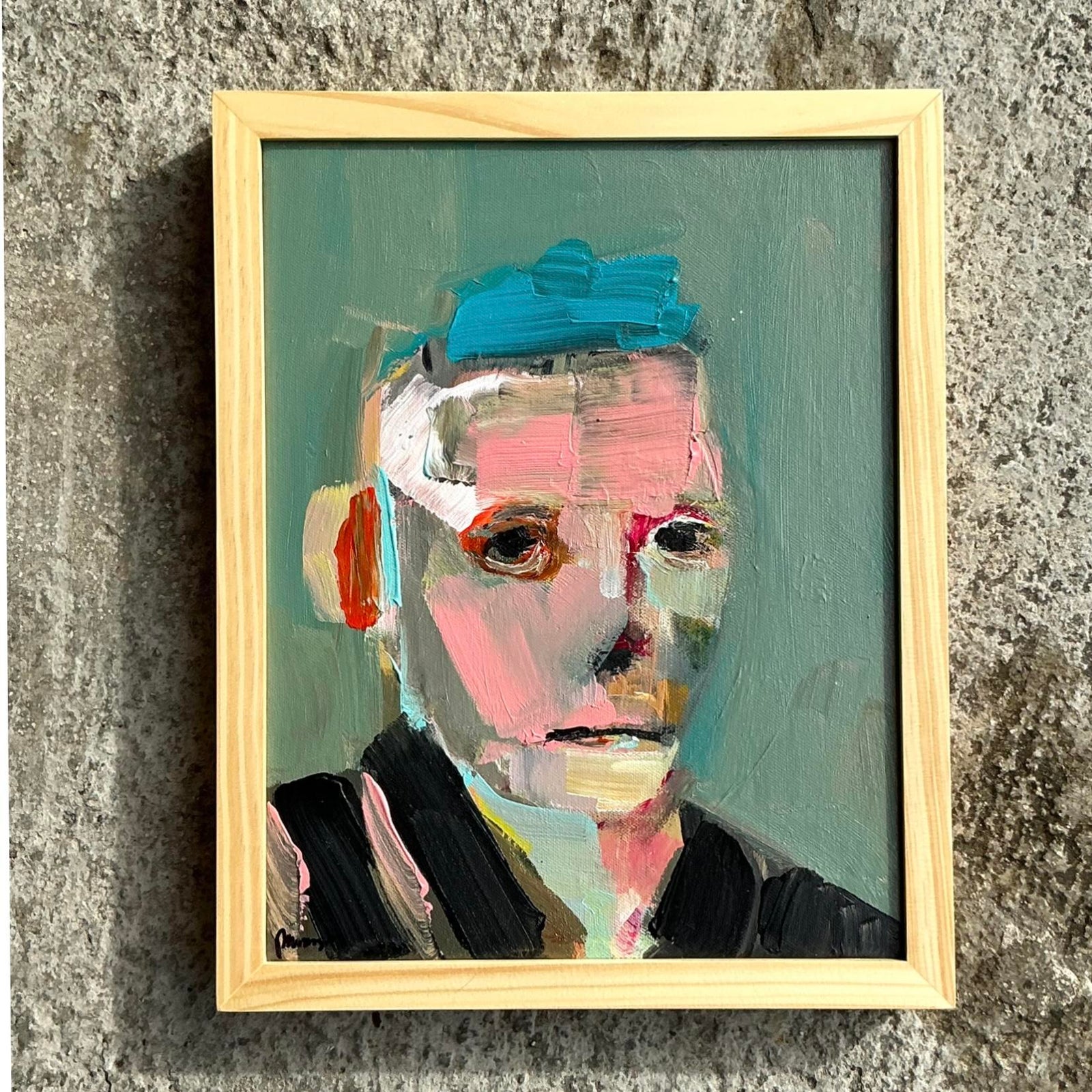 Vintage Boho Abstract Figurative Portrait on Canvas - Detail view