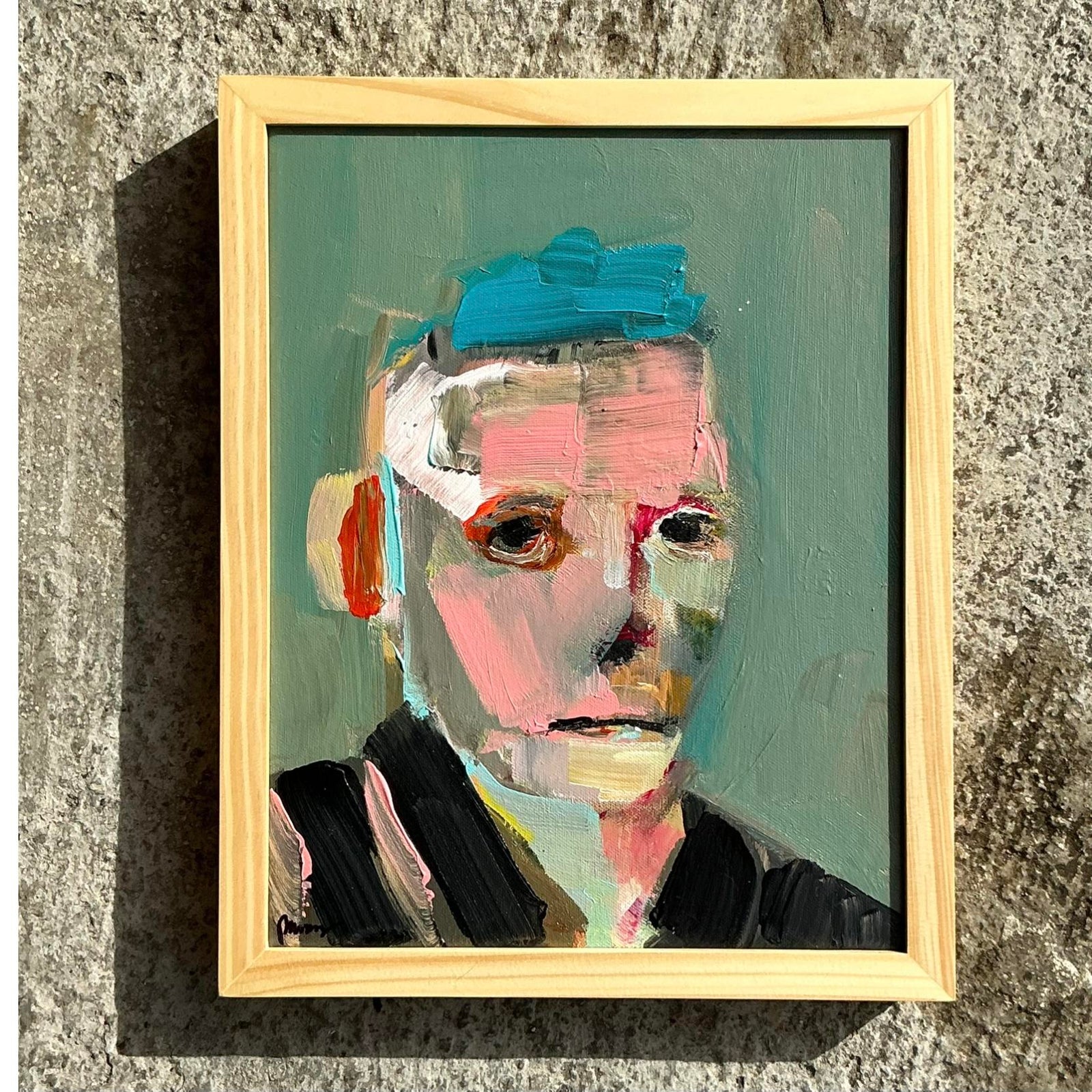 Vintage Boho Abstract Figurative Portrait on Canvas - Top view