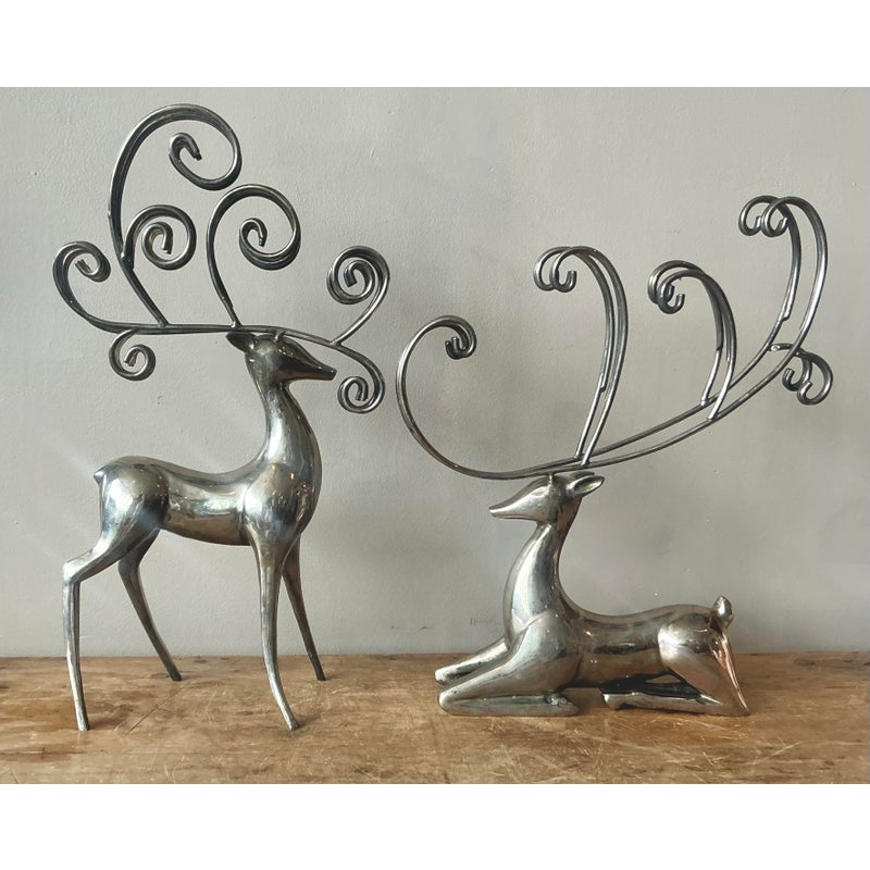 Vintage Boho Nickel Plated Reindeer - Set of 2 - Detail view