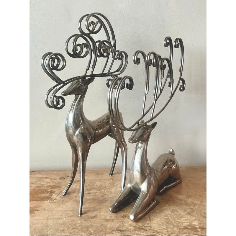 Vintage Boho Nickel Plated Reindeer - Set of 2 - Back view
