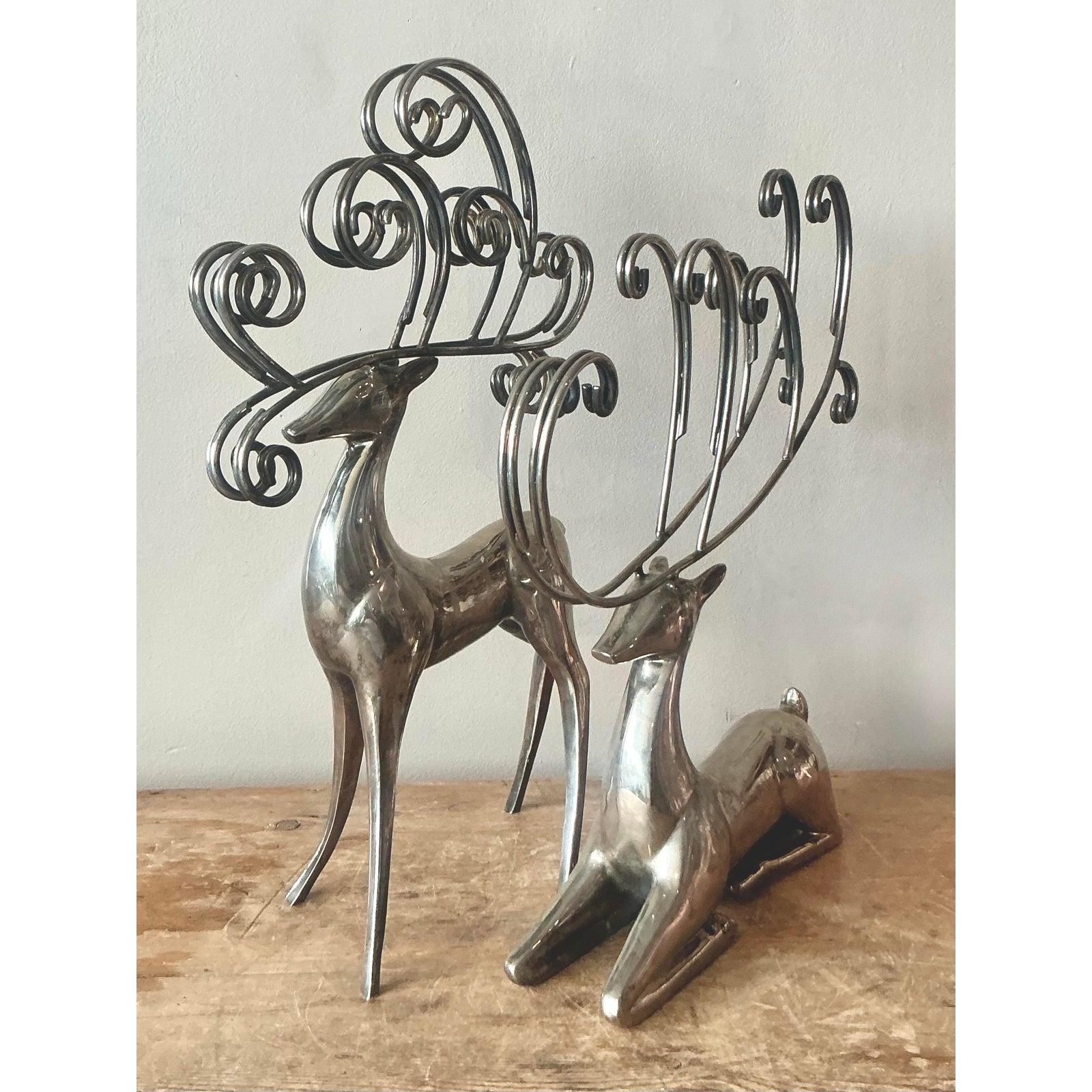 Vintage Boho Nickel Plated Reindeer - Set of 2 - Top view