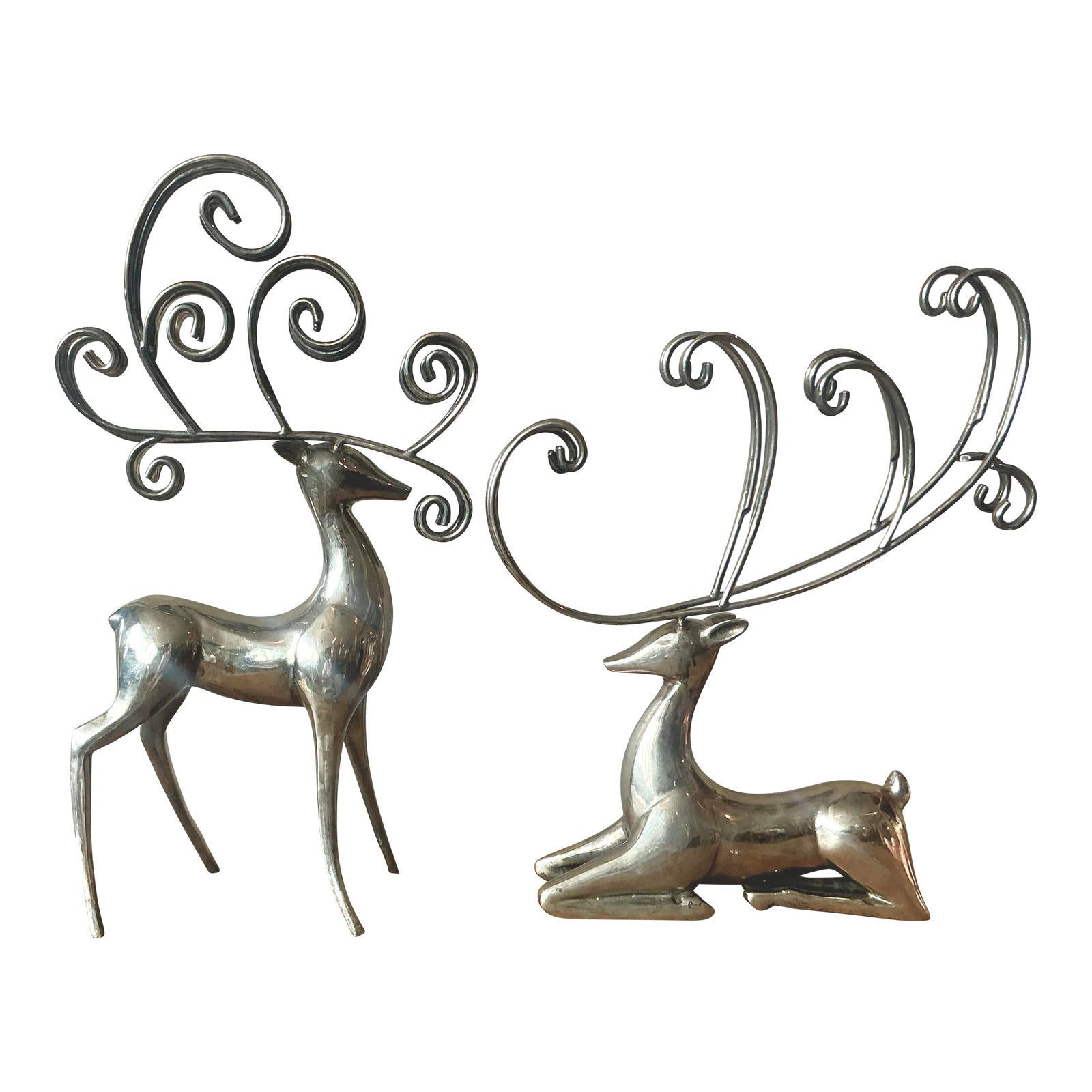 Vintage Boho Nickel Plated Reindeer - Set of 2