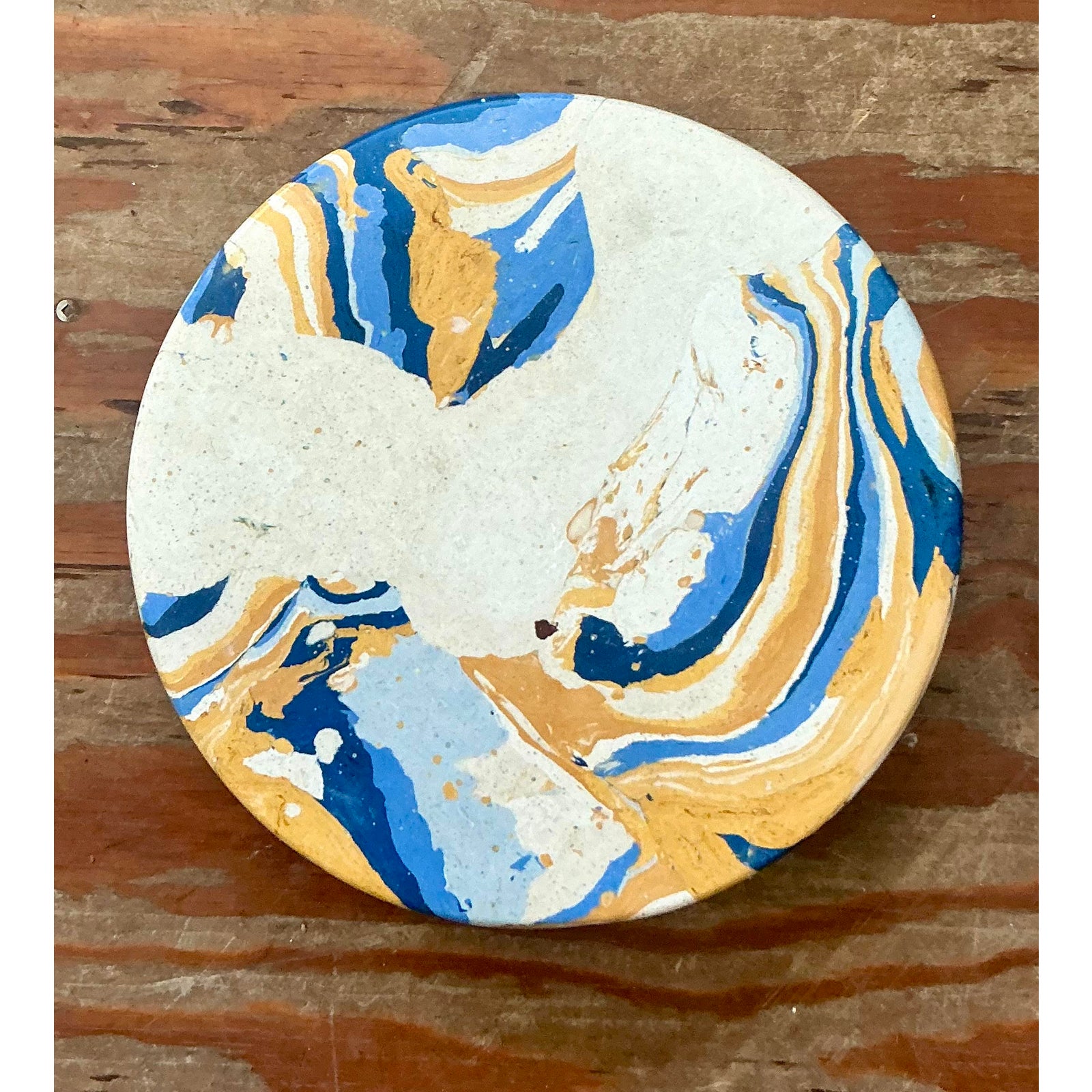 Boho Artisan Pigmented Plaster Scagliola Plinth - Back view