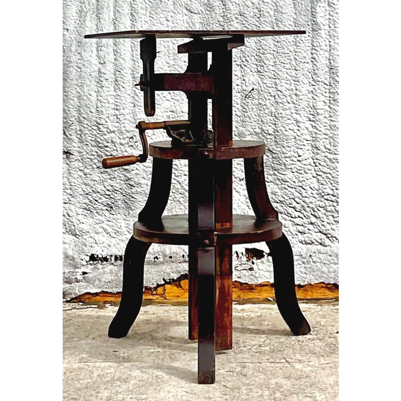 Vintage Boho Primitive Crank Pedestal - Top view