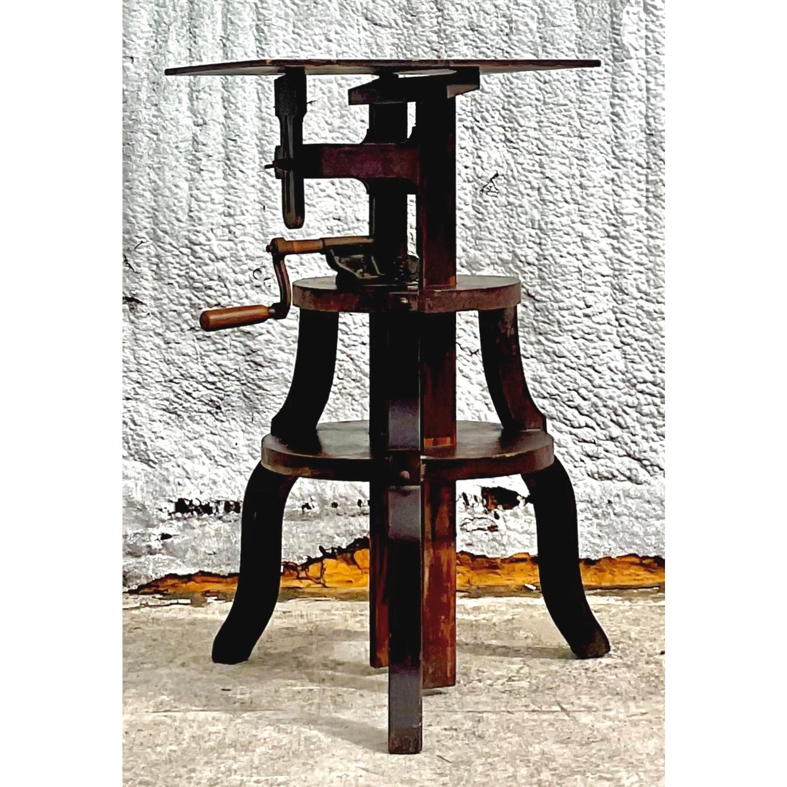Vintage Boho Primitive Crank Pedestal - Side view