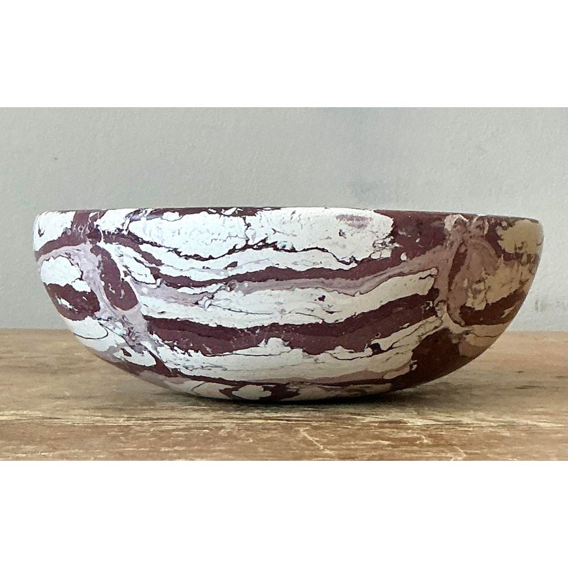 Boho Artisan Pigmented Plaster Scagliola Bowl - Back view