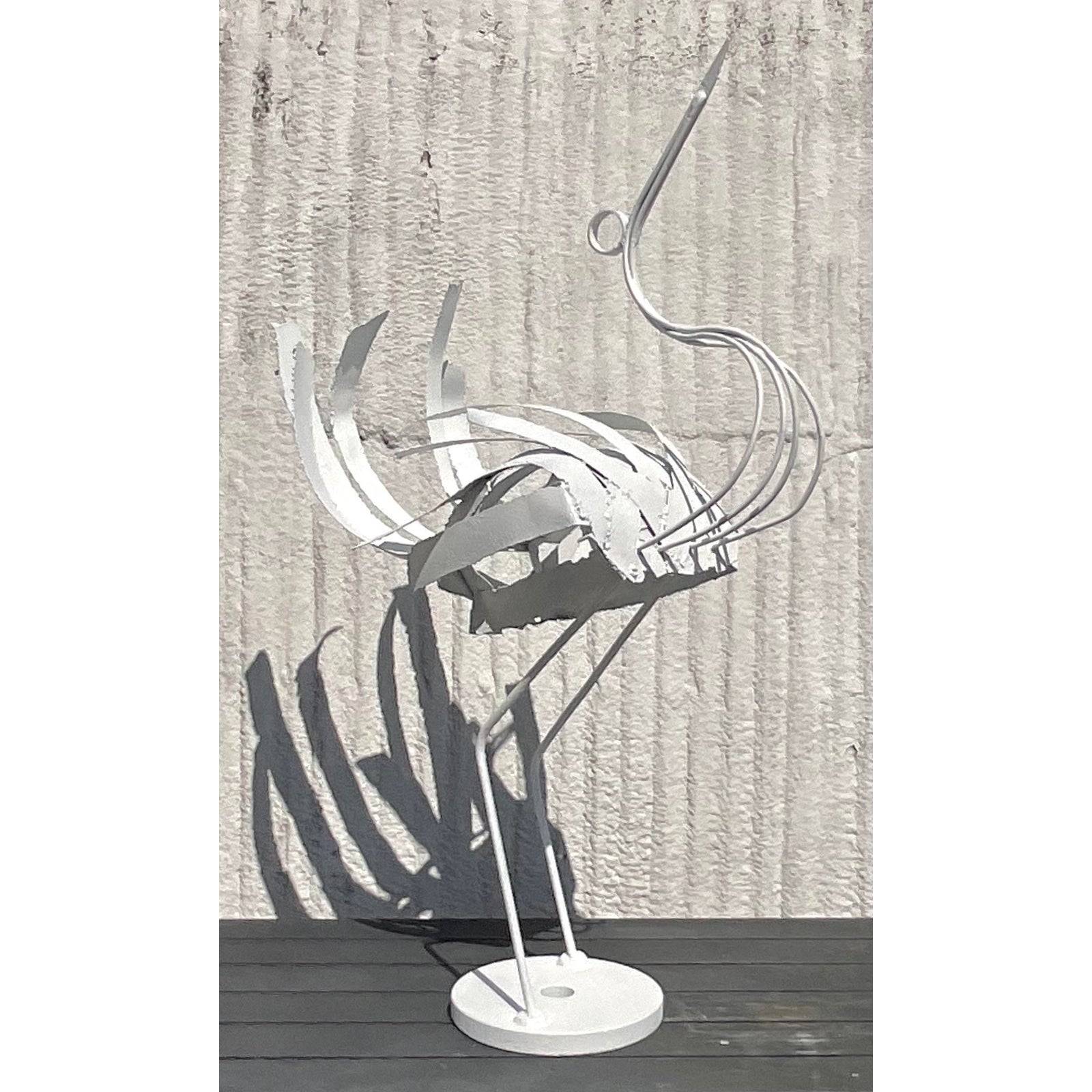 Vintage Boho Monumental Wrought Iron Crane Sculpture - Detail view