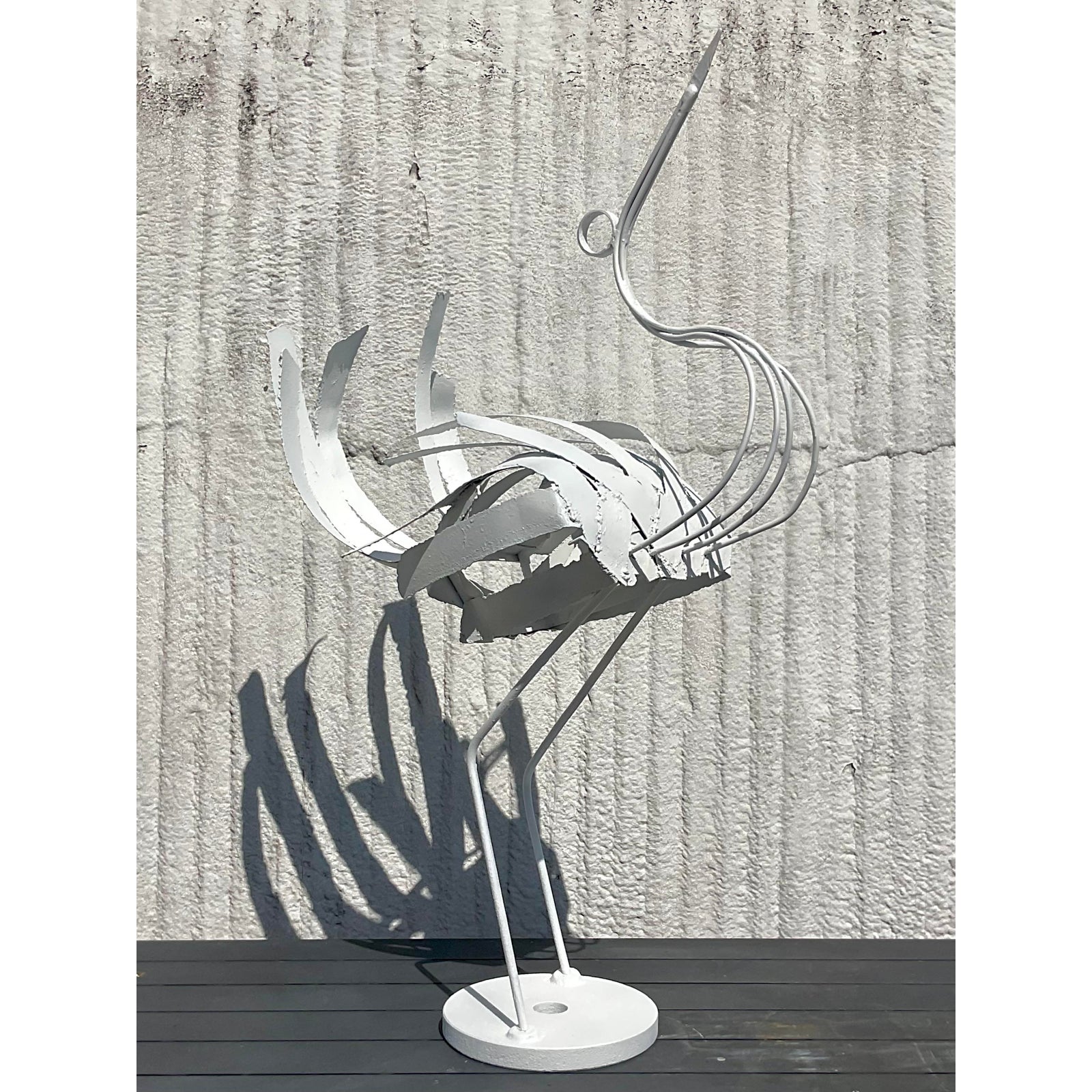 Vintage Boho Monumental Wrought Iron Crane Sculpture - Side view