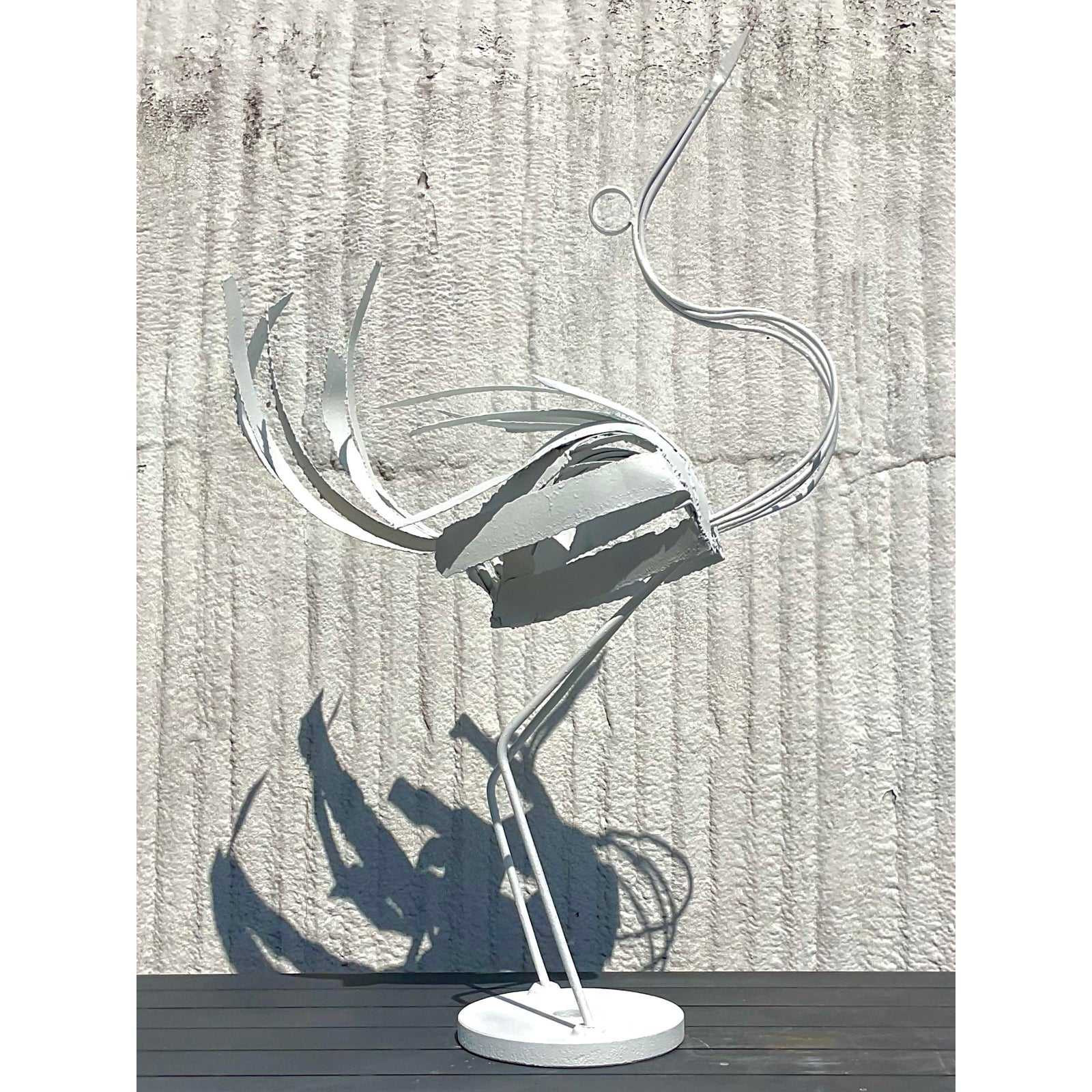 Vintage Boho Monumental Wrought Iron Crane Sculpture - Back view