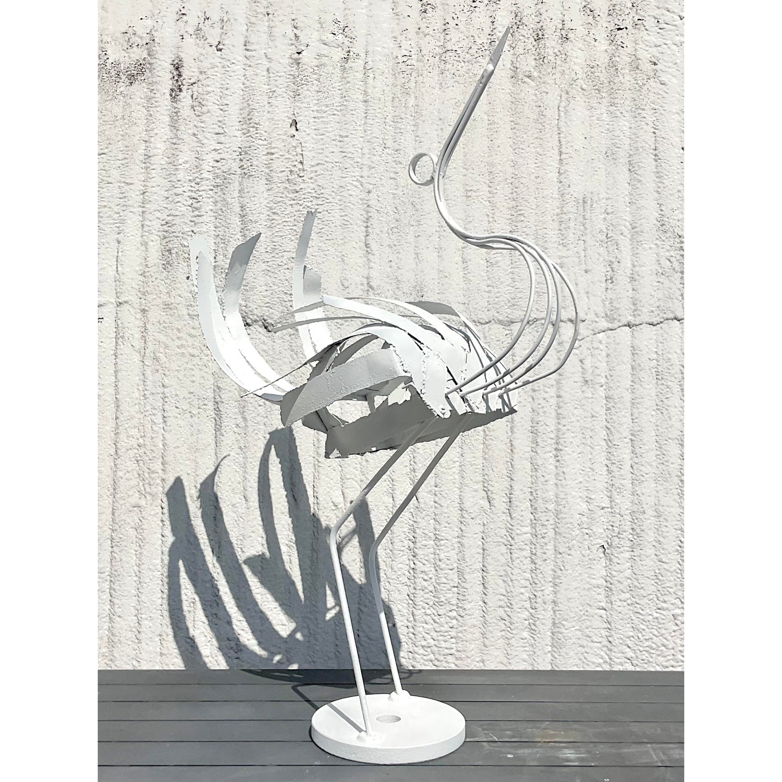 Vintage Boho Monumental Wrought Iron Crane Sculpture - Top view