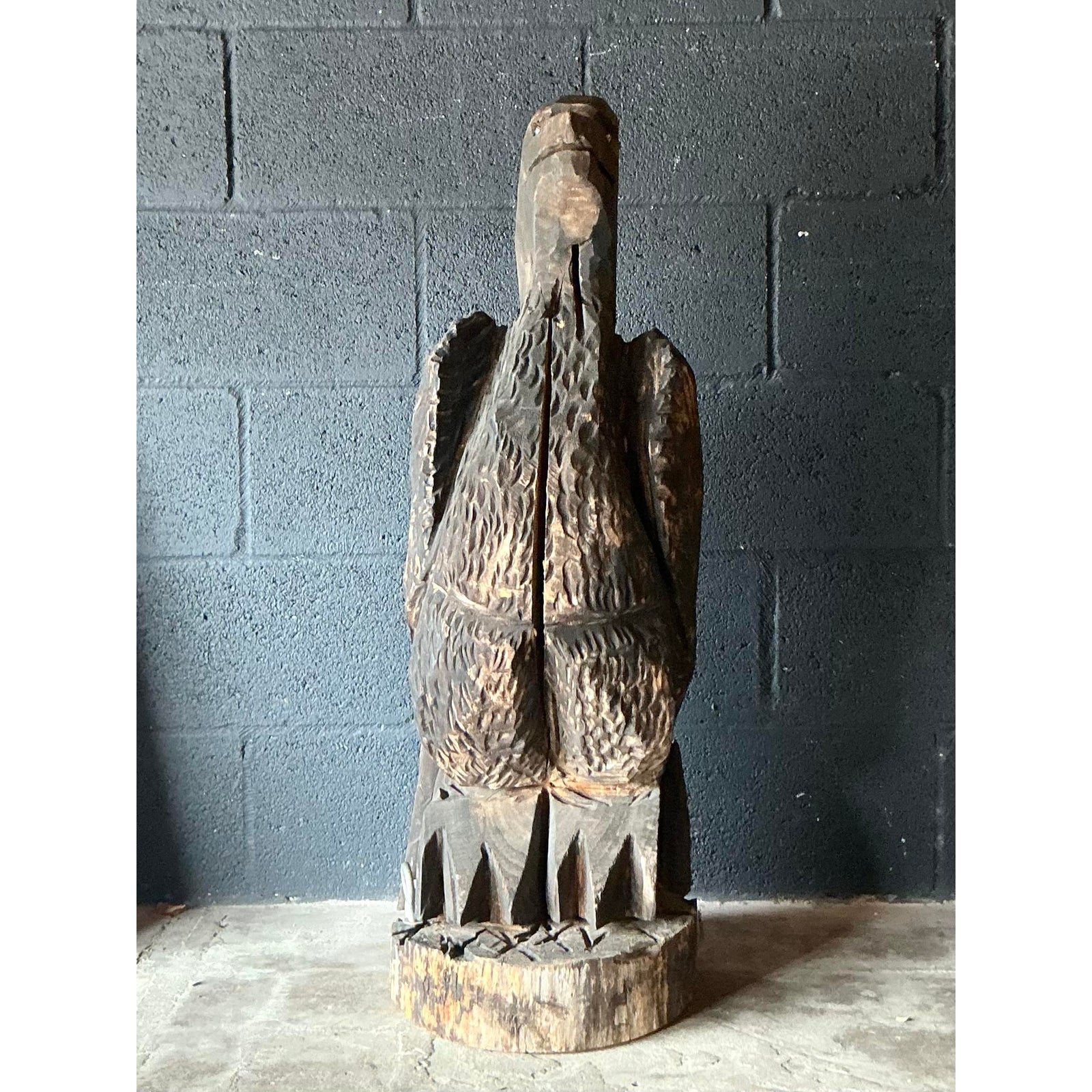Vintage Boho Hand Carved Eagle Sculpture - Detail view