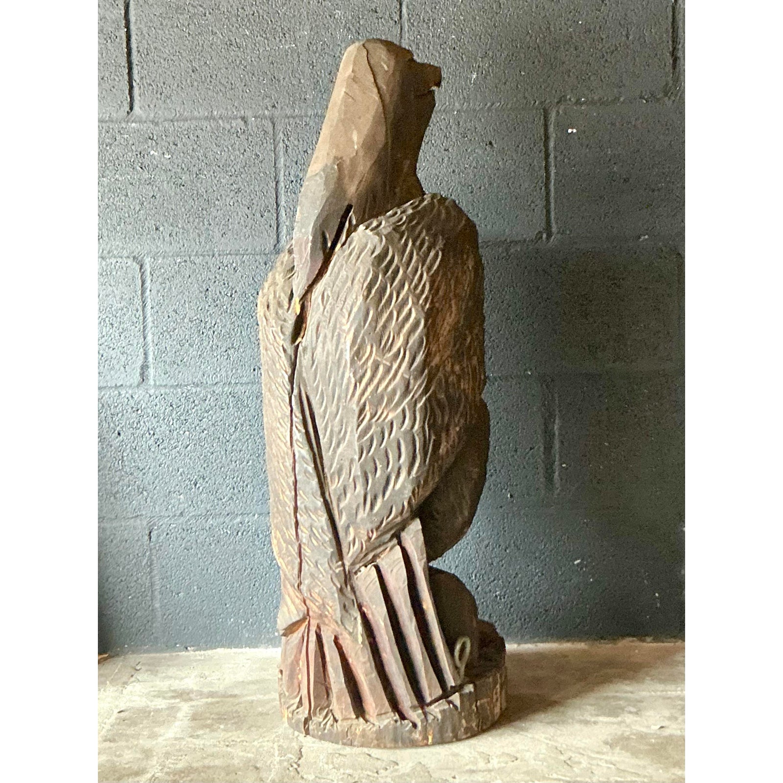 Vintage Boho Hand Carved Eagle Sculpture - Top view
