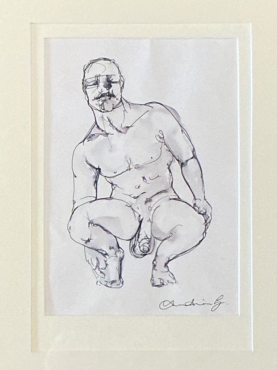 Vintage Boho Original Ink On Paper a nude Sketch Of Man - Top view