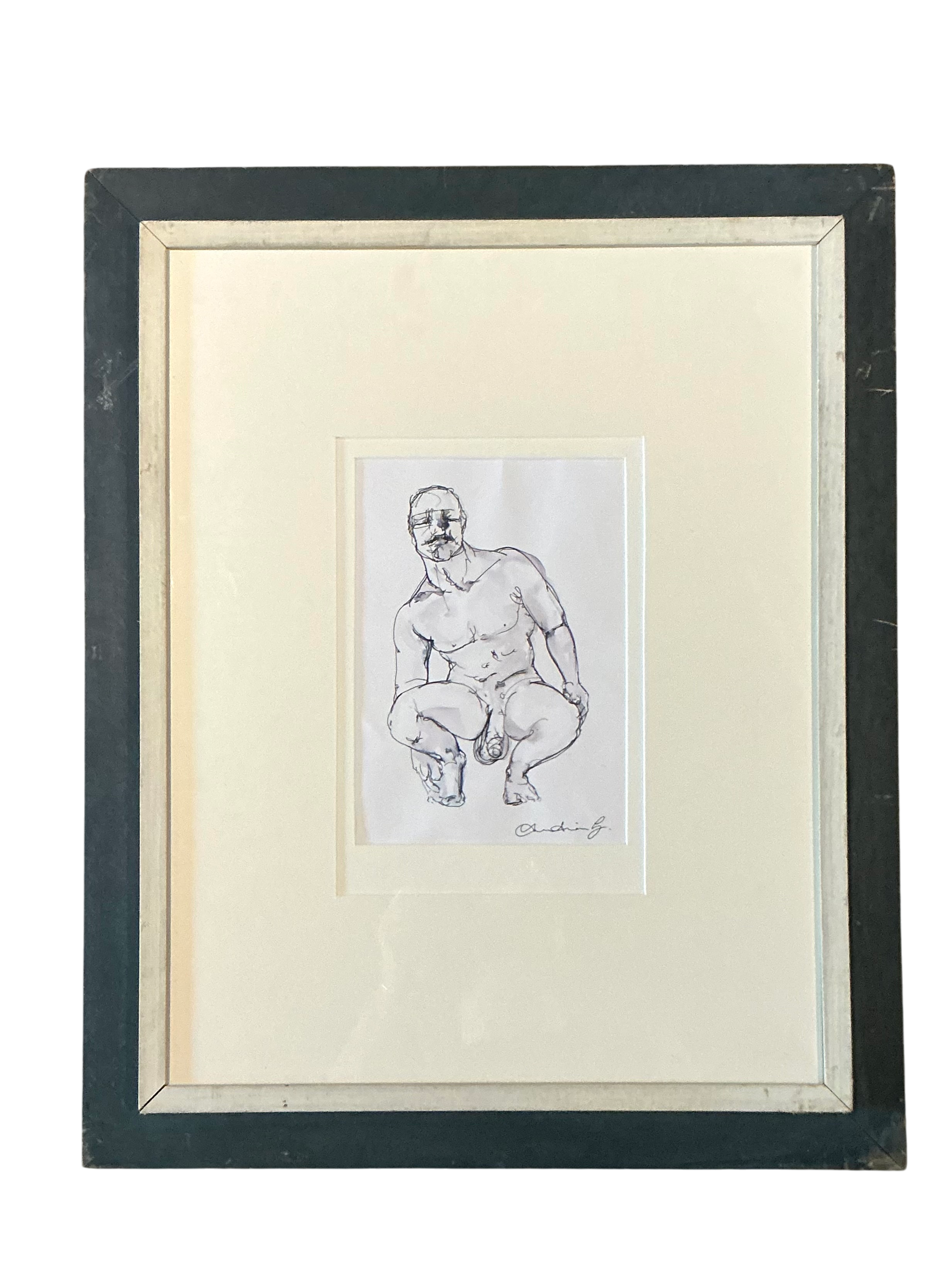 Vintage Boho Original Ink On Paper a nude Sketch Of Man