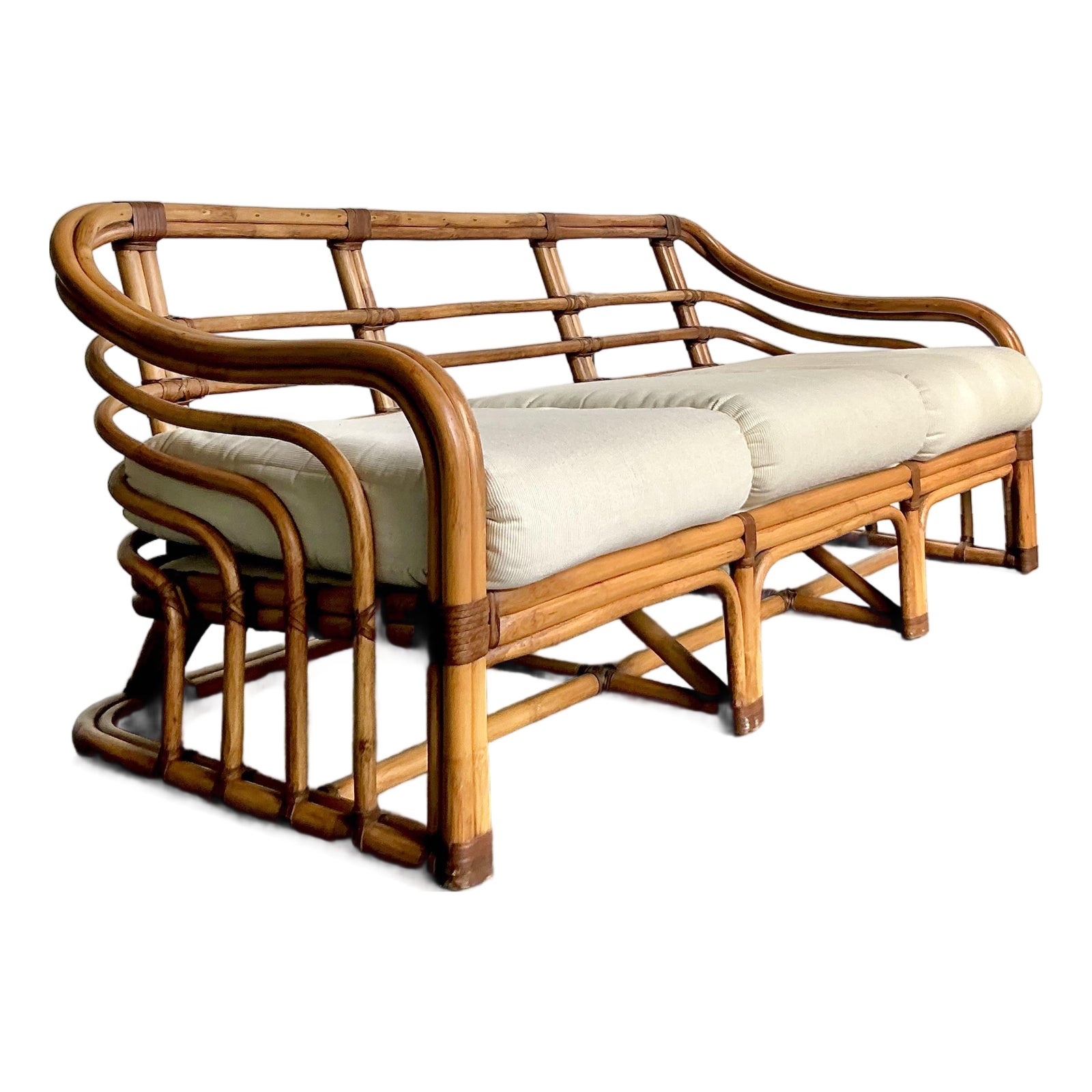 Vintage Boho Brown Jordan Bent Rattan Sofa