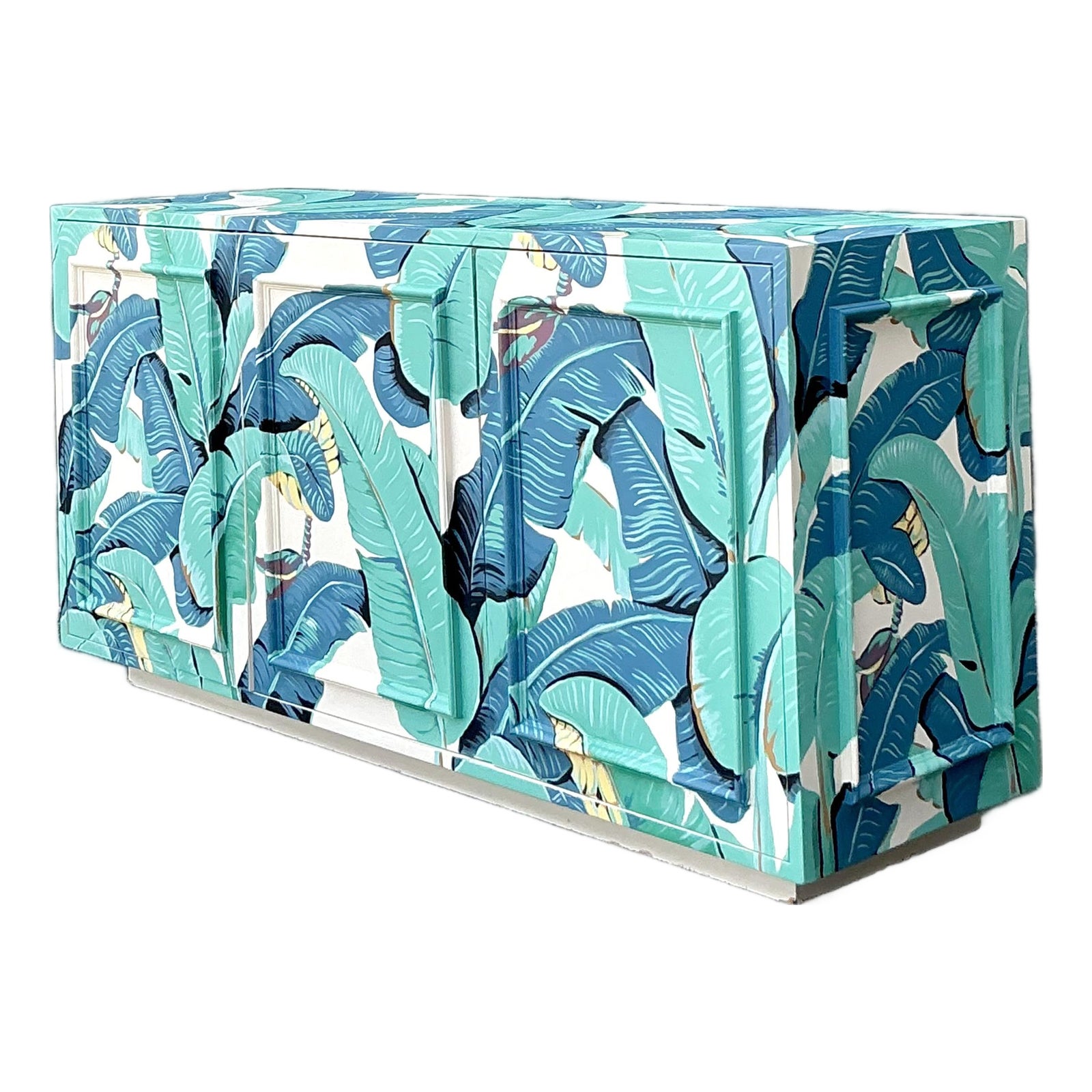 Vintage Boho Hand Painted Palm Frond Credenza