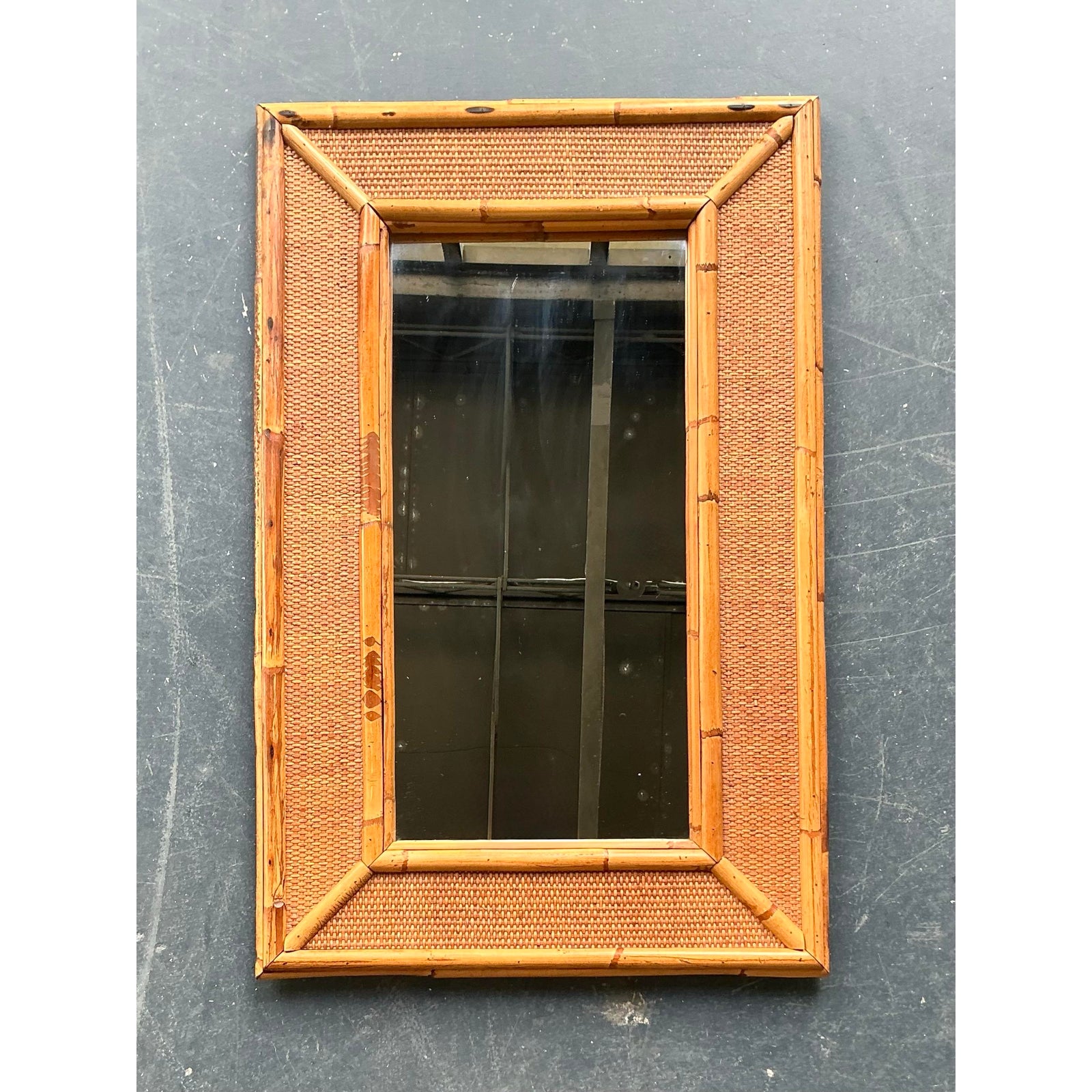 Vintage Boho Burnt Bamboo Mirror - Side view