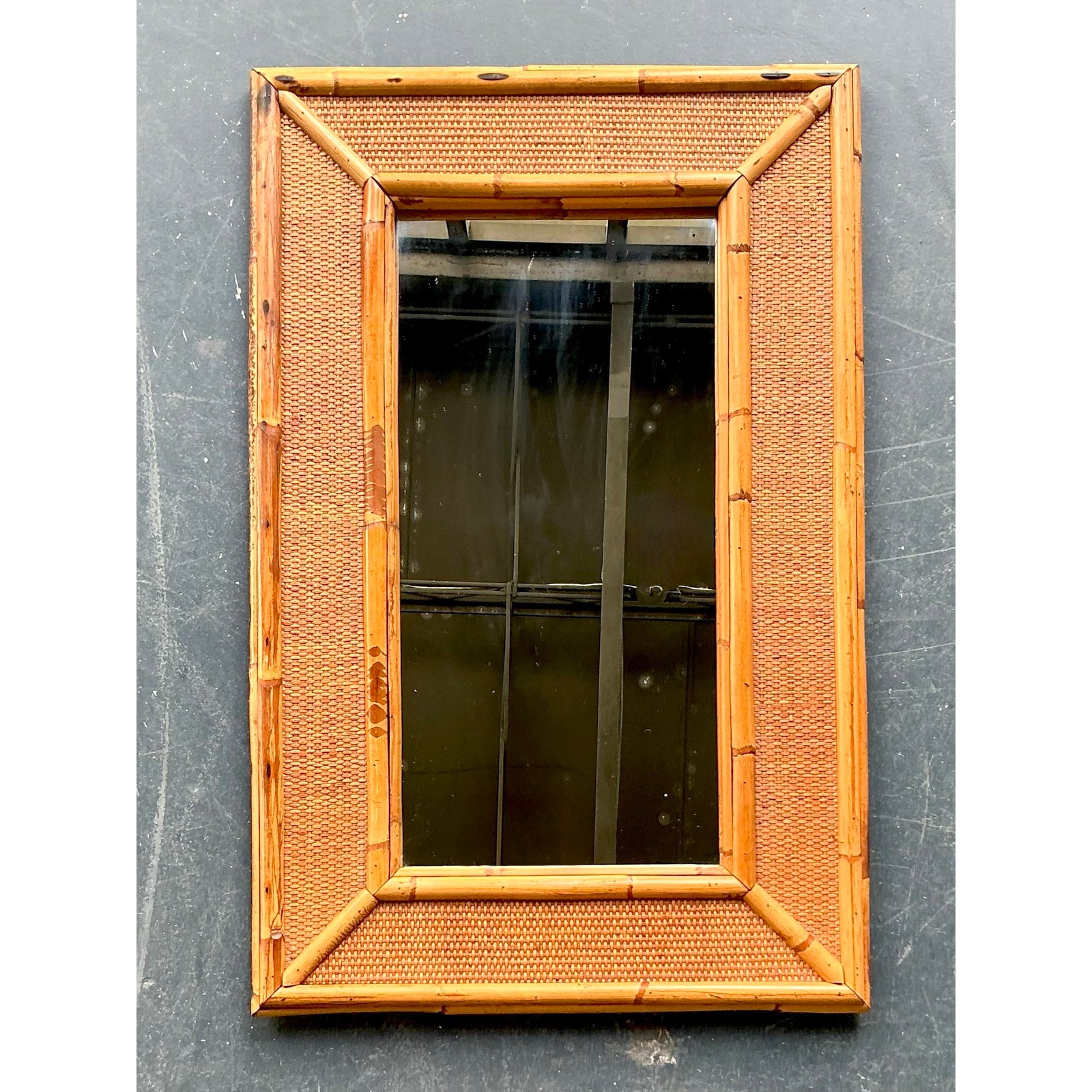Vintage Boho Burnt Bamboo Mirror - Detail view