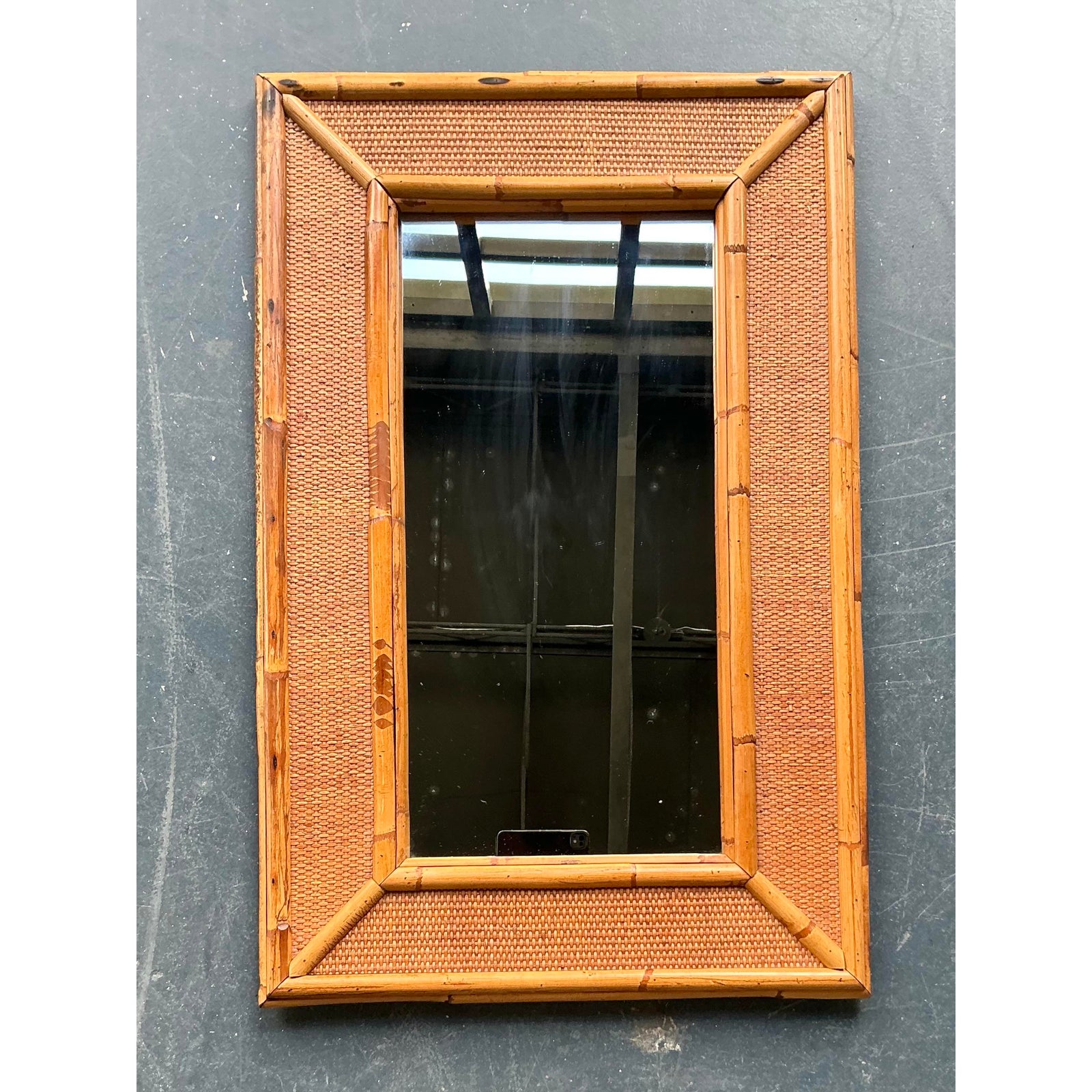 Vintage Boho Burnt Bamboo Mirror - Back view