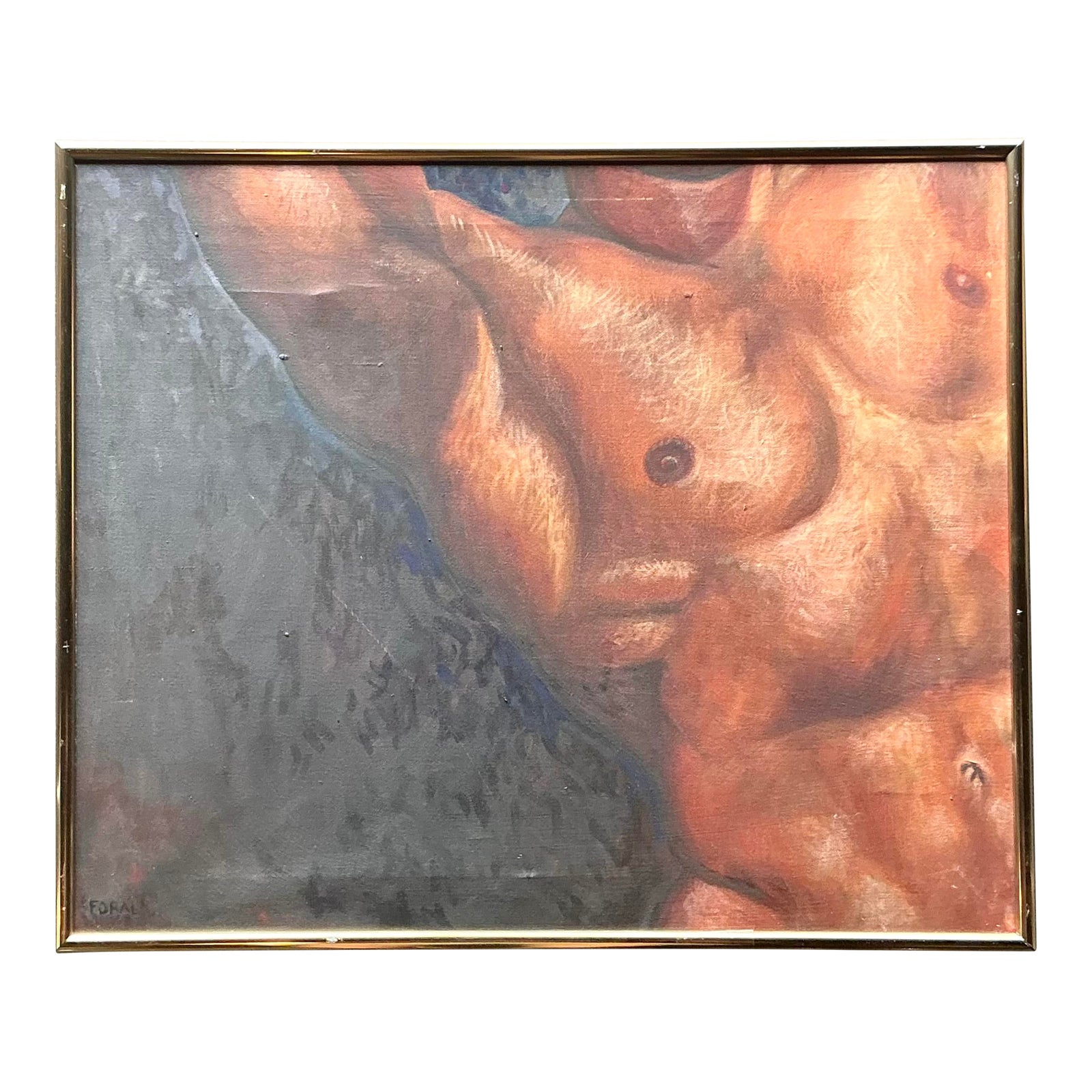 Vintage Boho Original Oil Canvas of Male Torso