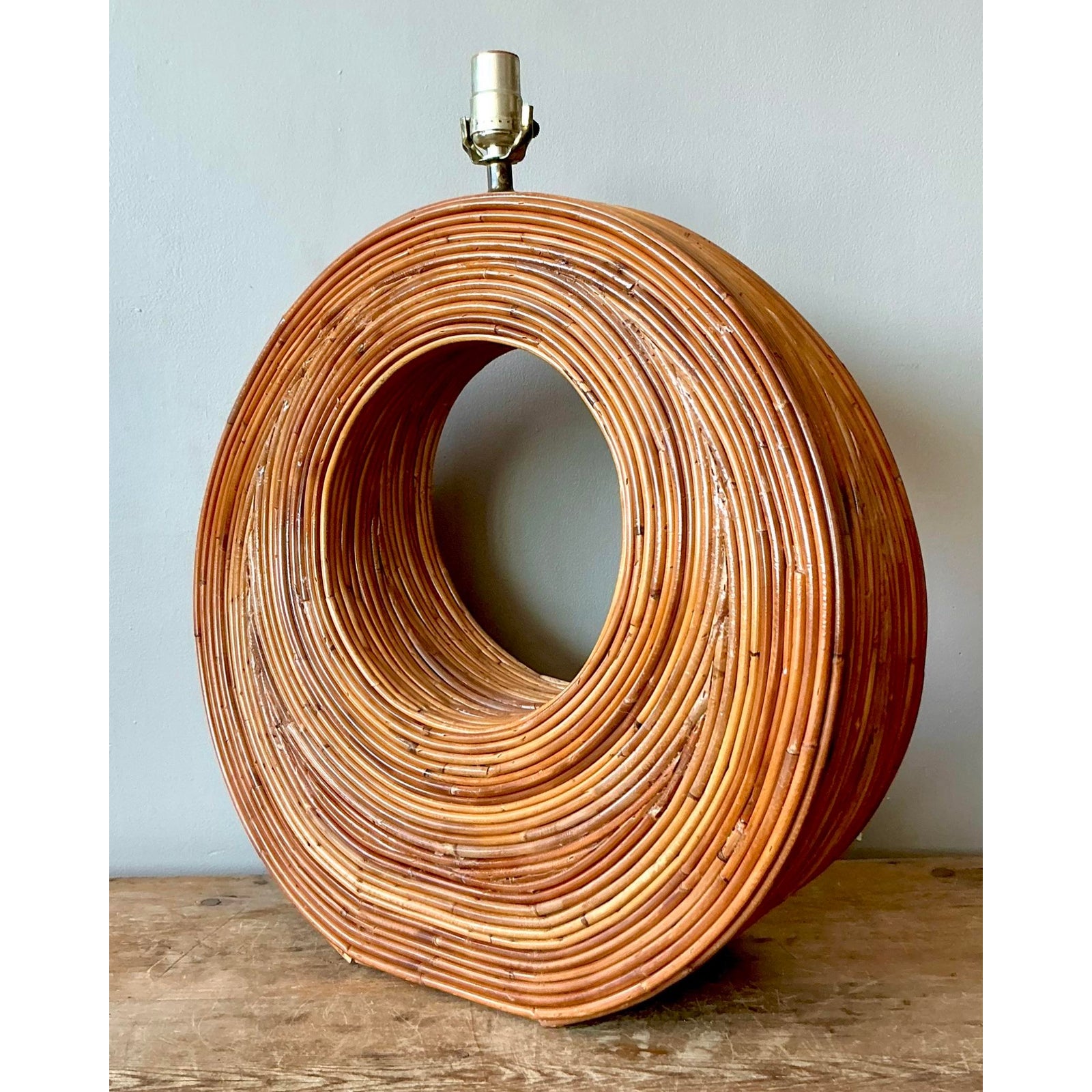 Vintage Boho Monumental Pencil Reed Circle Lamp - Back view
